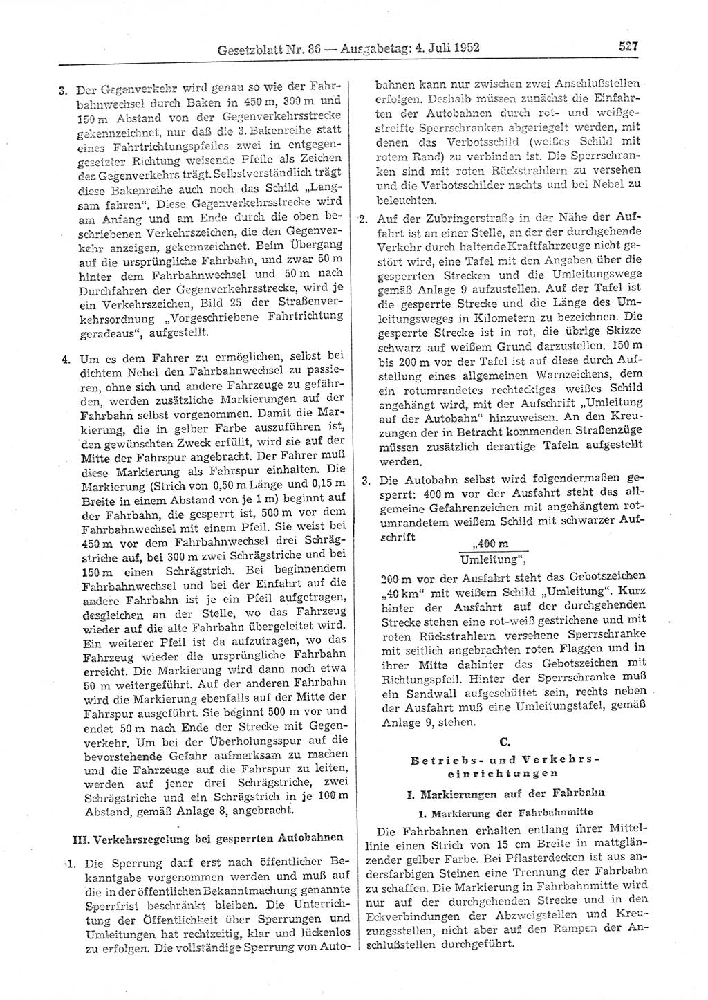Gesetzblatt (GBl.) der Deutschen Demokratischen Republik (DDR) 1952, Seite 527 (GBl. DDR 1952, S. 527)