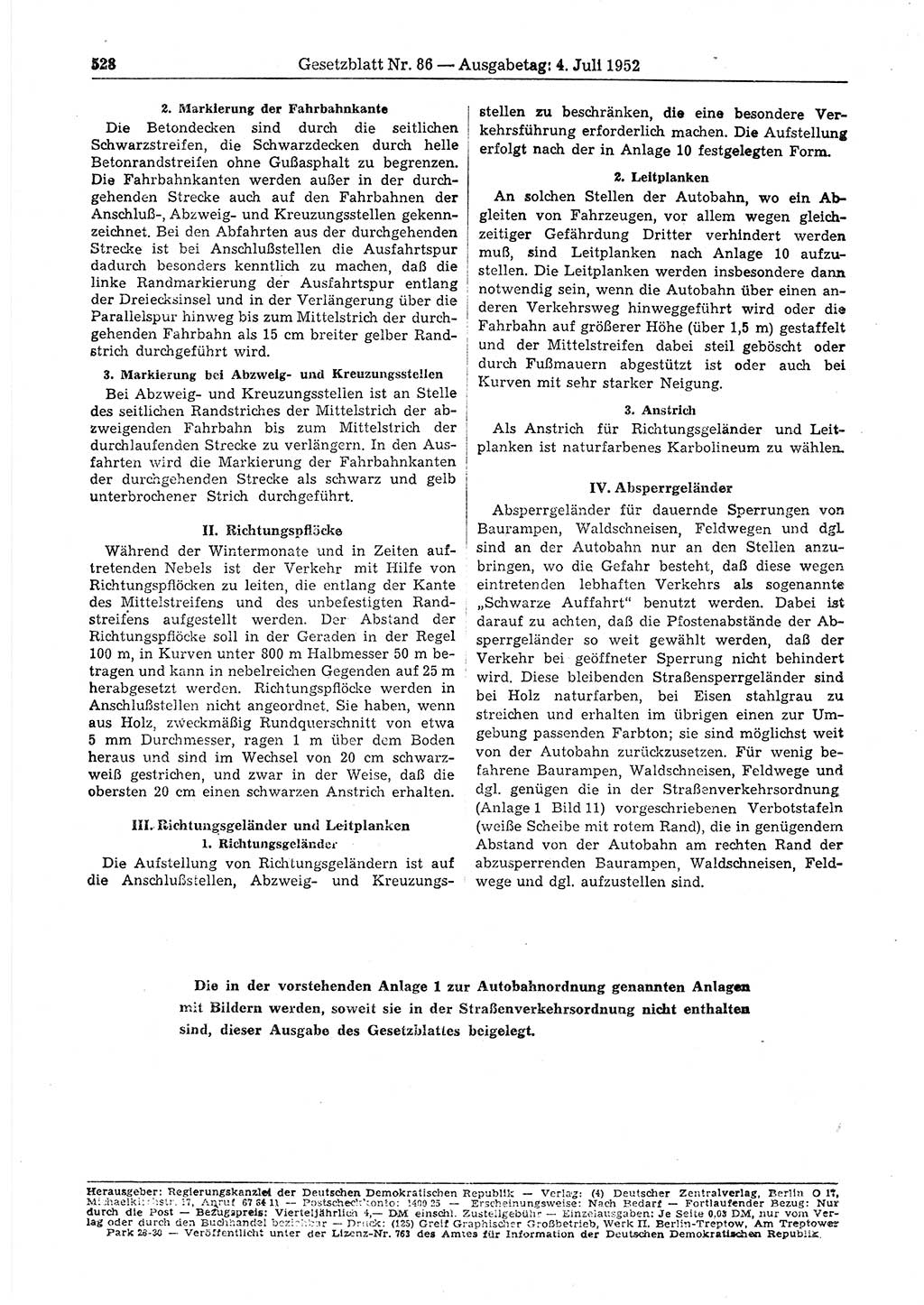 Gesetzblatt (GBl.) der Deutschen Demokratischen Republik (DDR) 1952, Seite 528 (GBl. DDR 1952, S. 528)