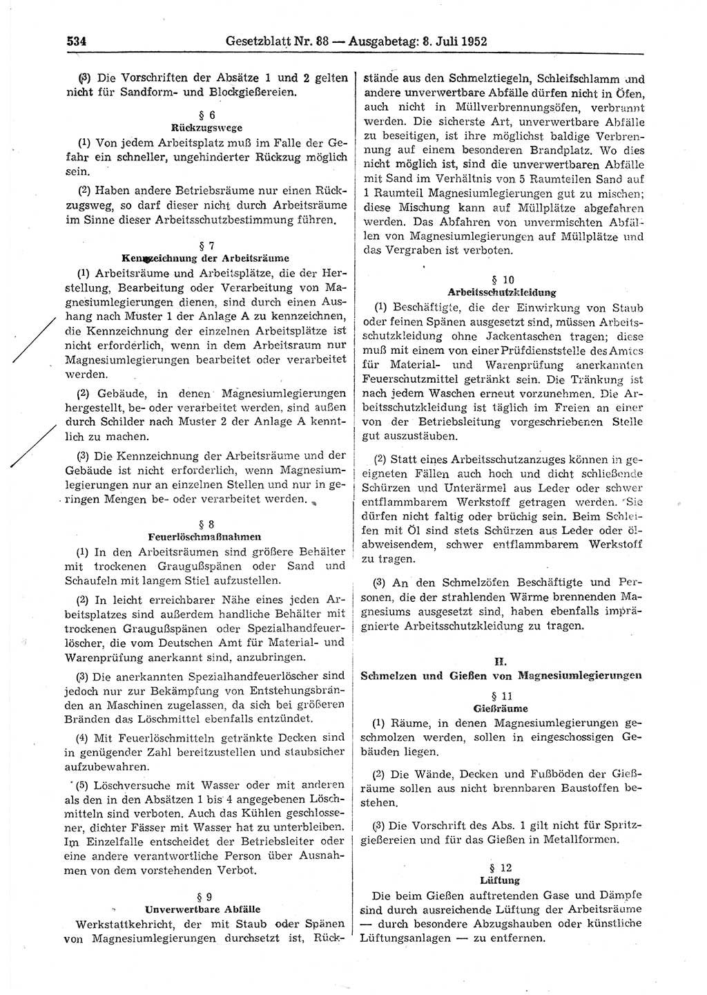Gesetzblatt (GBl.) der Deutschen Demokratischen Republik (DDR) 1952, Seite 534 (GBl. DDR 1952, S. 534)