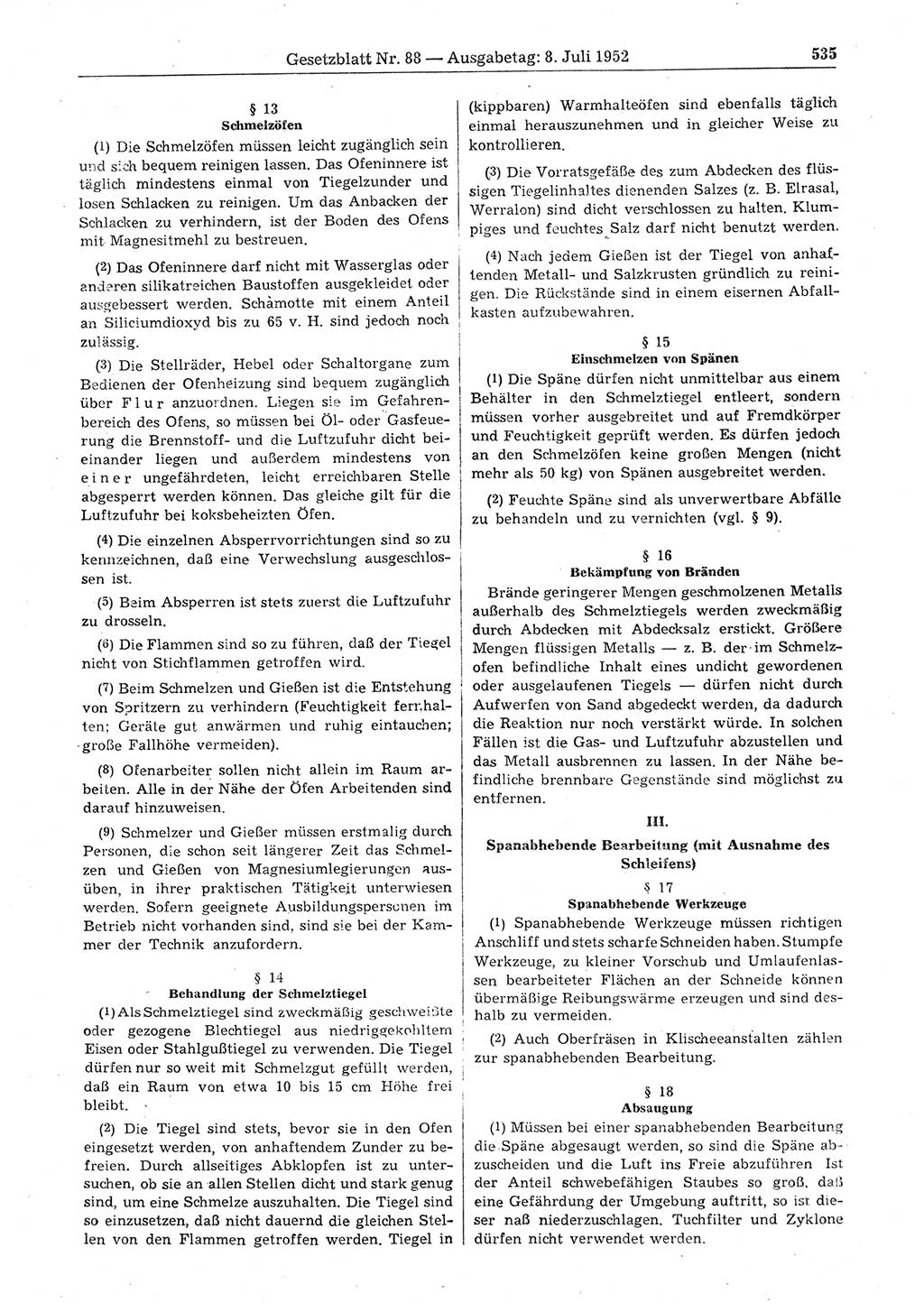 Gesetzblatt (GBl.) der Deutschen Demokratischen Republik (DDR) 1952, Seite 535 (GBl. DDR 1952, S. 535)