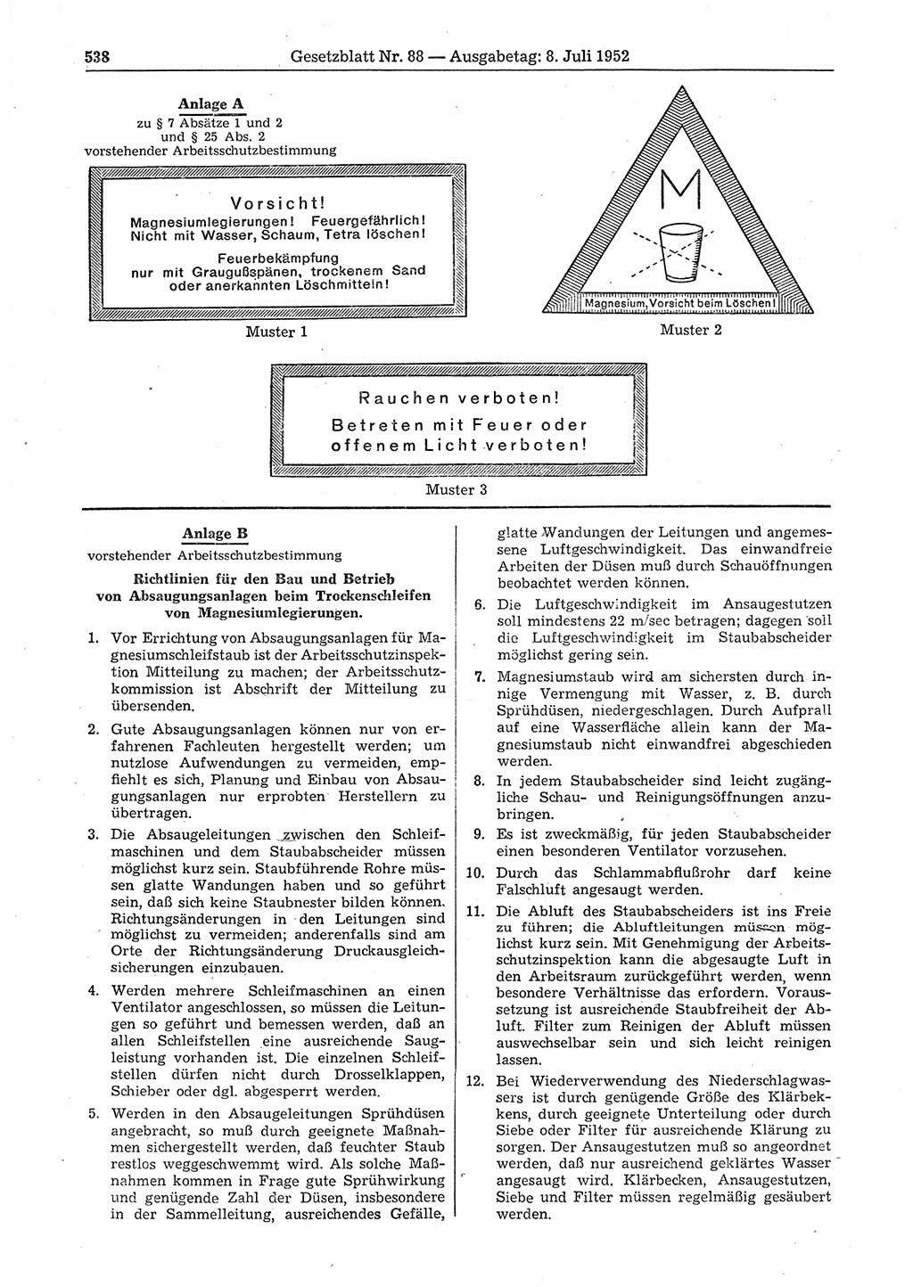 Gesetzblatt (GBl.) der Deutschen Demokratischen Republik (DDR) 1952, Seite 538 (GBl. DDR 1952, S. 538)