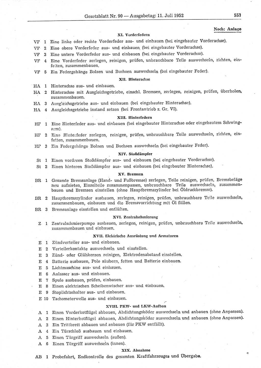 Gesetzblatt (GBl.) der Deutschen Demokratischen Republik (DDR) 1952, Seite 553 (GBl. DDR 1952, S. 553)