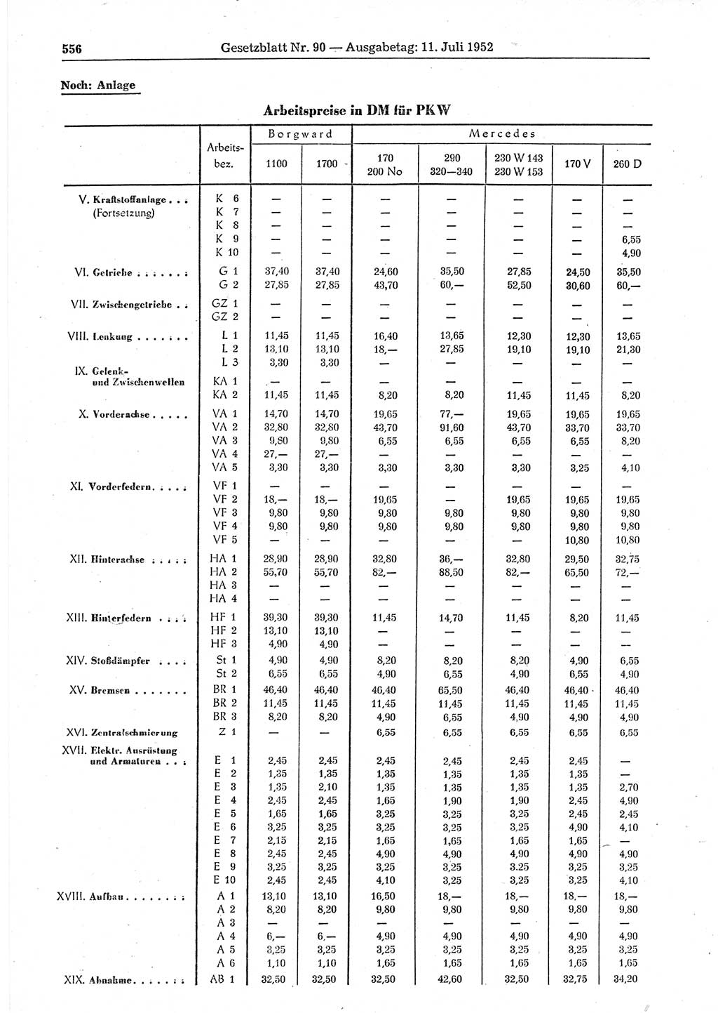 Gesetzblatt (GBl.) der Deutschen Demokratischen Republik (DDR) 1952, Seite 556 (GBl. DDR 1952, S. 556)