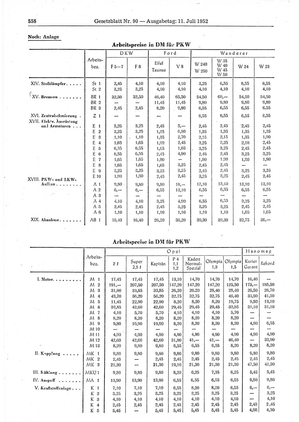 Gesetzblatt (GBl.) der Deutschen Demokratischen Republik (DDR) 1952, Seite 558 (GBl. DDR 1952, S. 558)