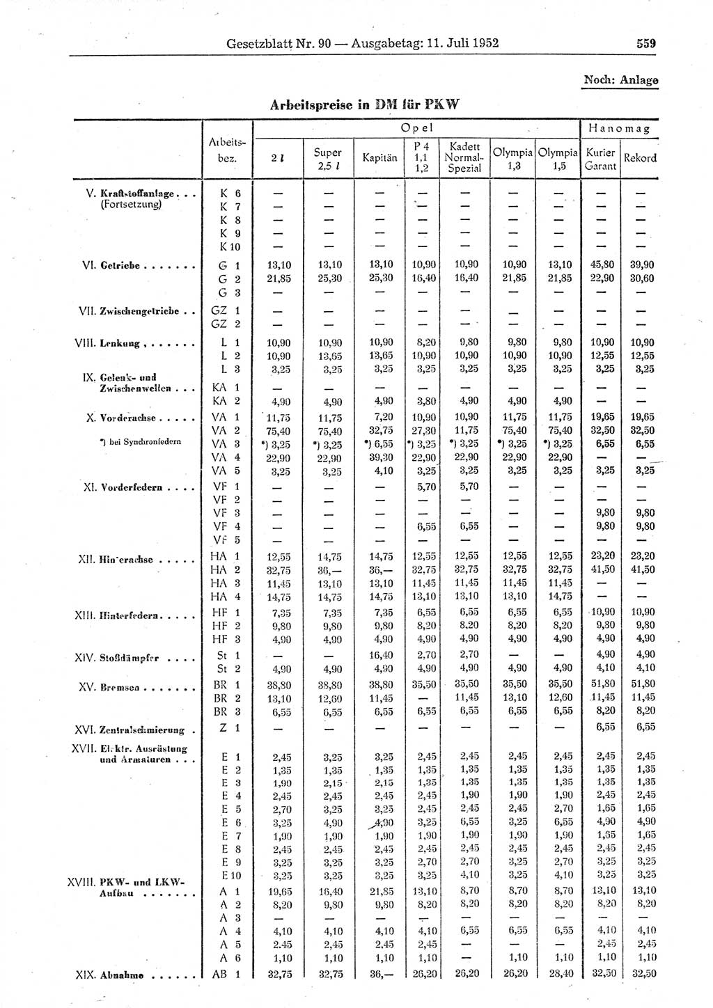 Gesetzblatt (GBl.) der Deutschen Demokratischen Republik (DDR) 1952, Seite 559 (GBl. DDR 1952, S. 559)