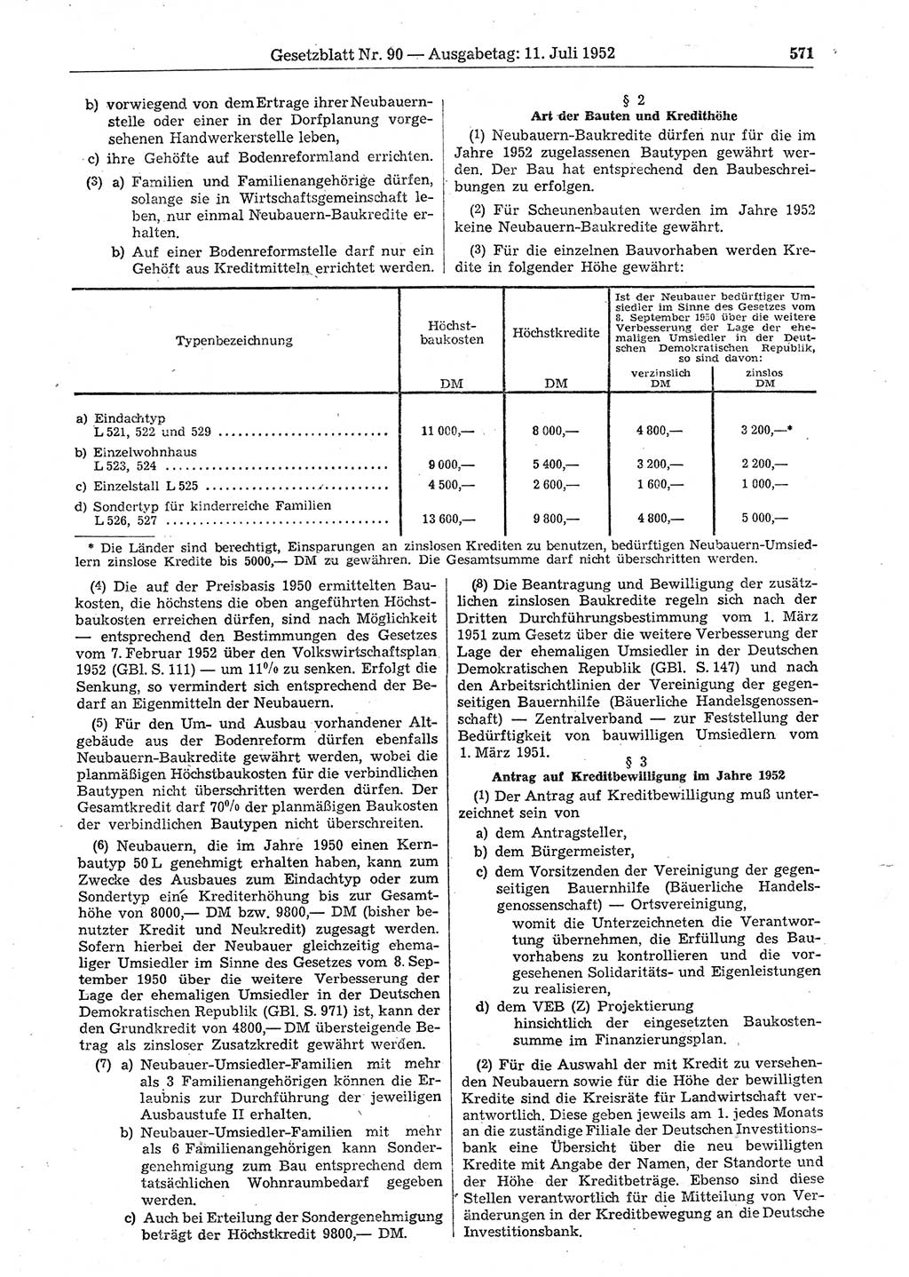 Gesetzblatt (GBl.) der Deutschen Demokratischen Republik (DDR) 1952, Seite 571 (GBl. DDR 1952, S. 571)