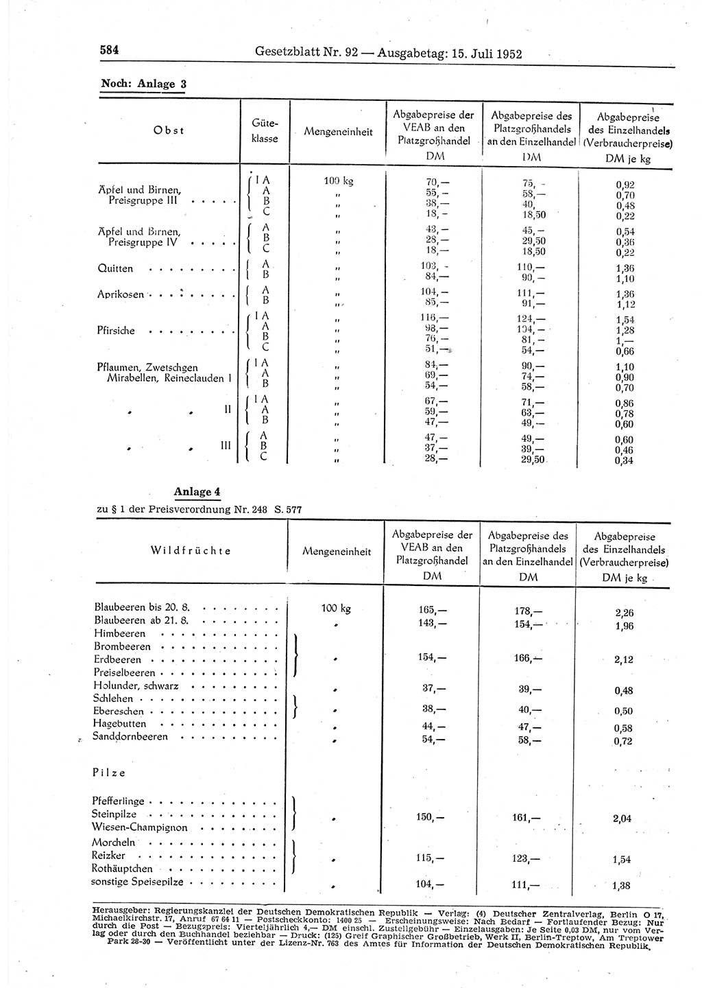 Gesetzblatt (GBl.) der Deutschen Demokratischen Republik (DDR) 1952, Seite 584 (GBl. DDR 1952, S. 584)