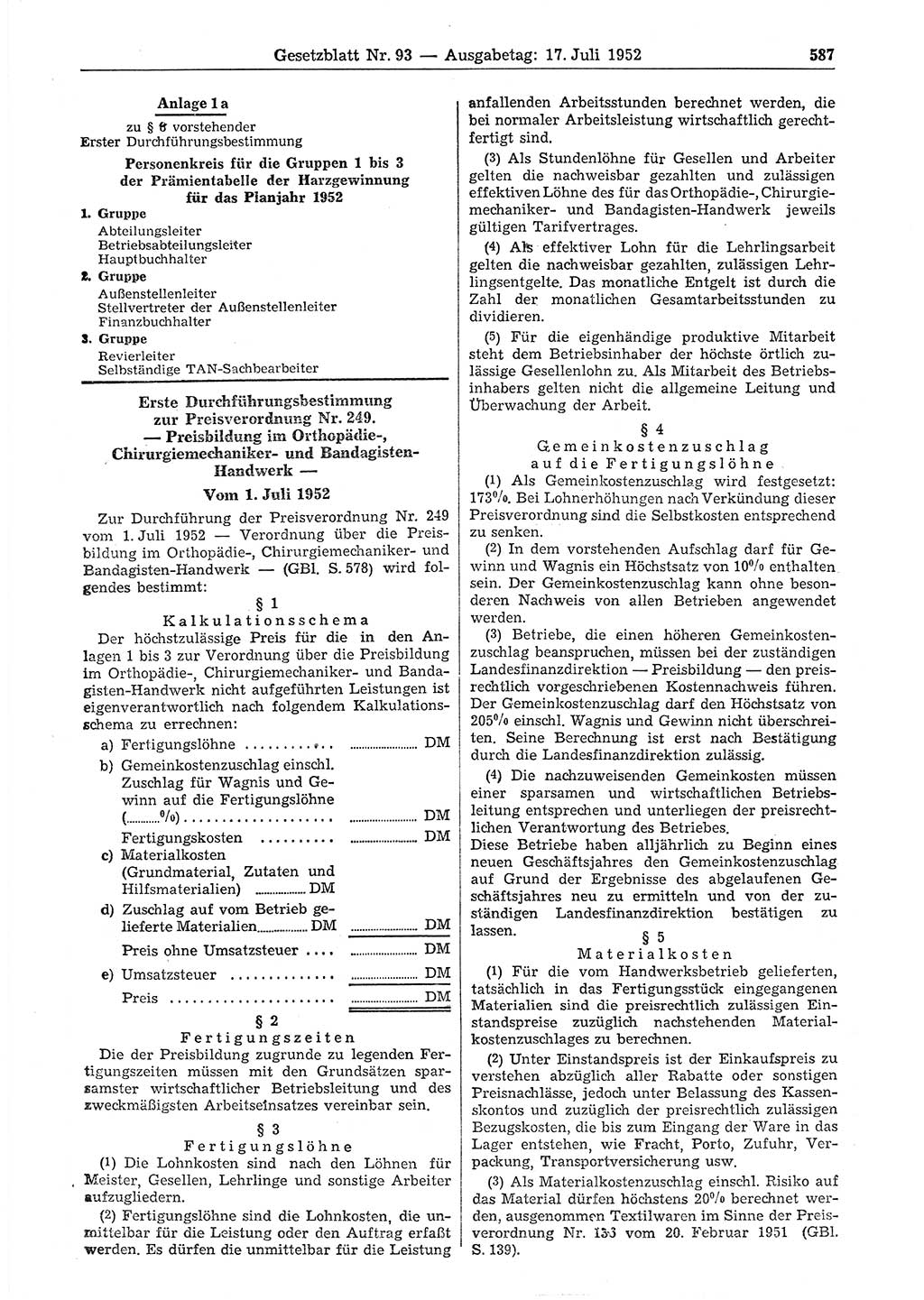 Gesetzblatt (GBl.) der Deutschen Demokratischen Republik (DDR) 1952, Seite 587 (GBl. DDR 1952, S. 587)