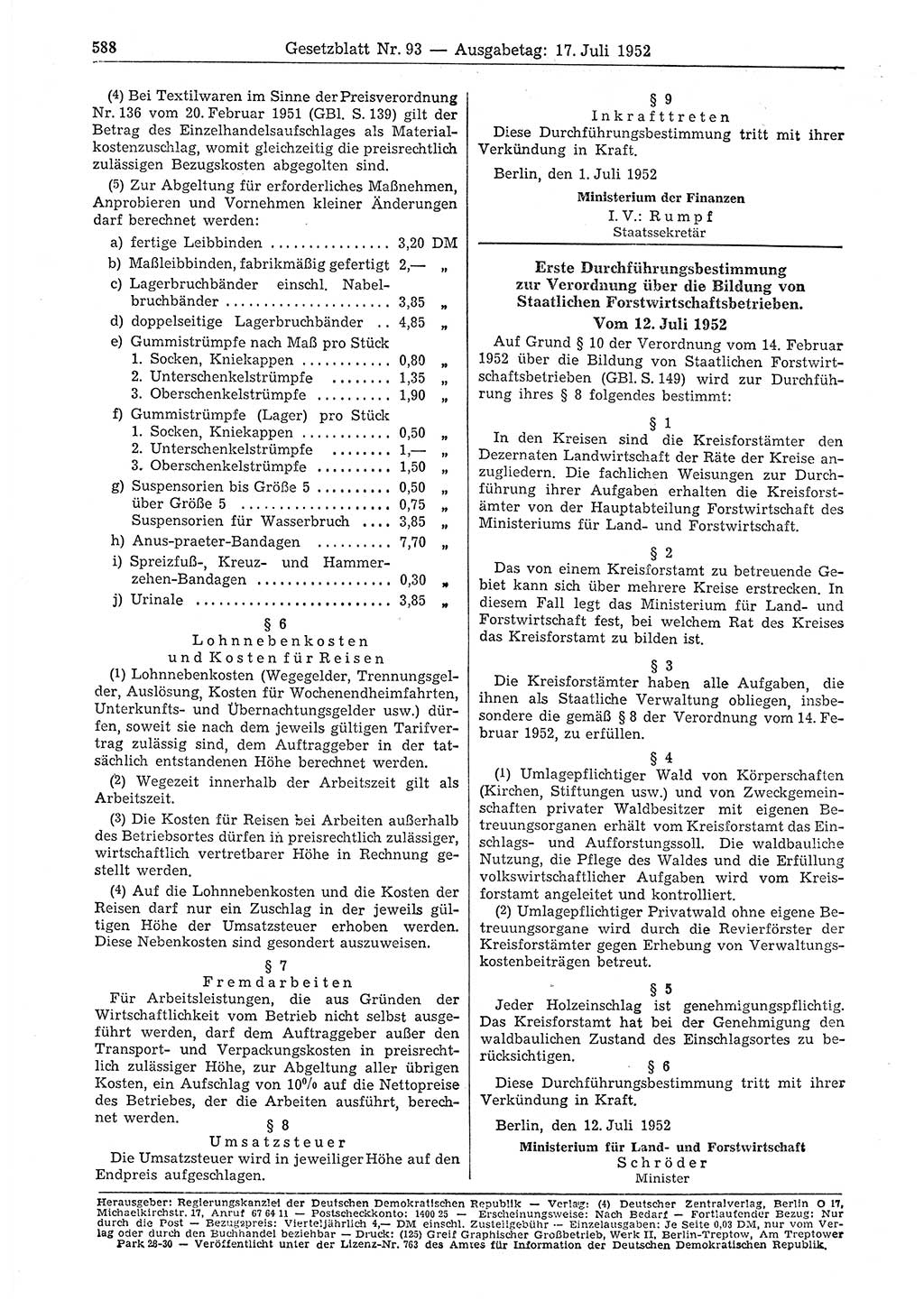 Gesetzblatt (GBl.) der Deutschen Demokratischen Republik (DDR) 1952, Seite 588 (GBl. DDR 1952, S. 588)