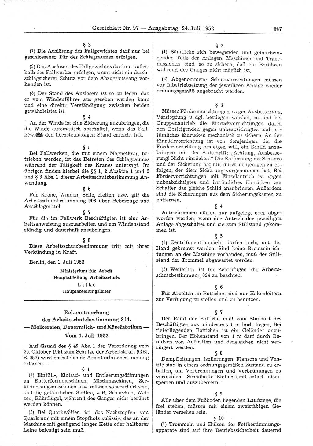 Gesetzblatt (GBl.) der Deutschen Demokratischen Republik (DDR) 1952, Seite 607 (GBl. DDR 1952, S. 607)