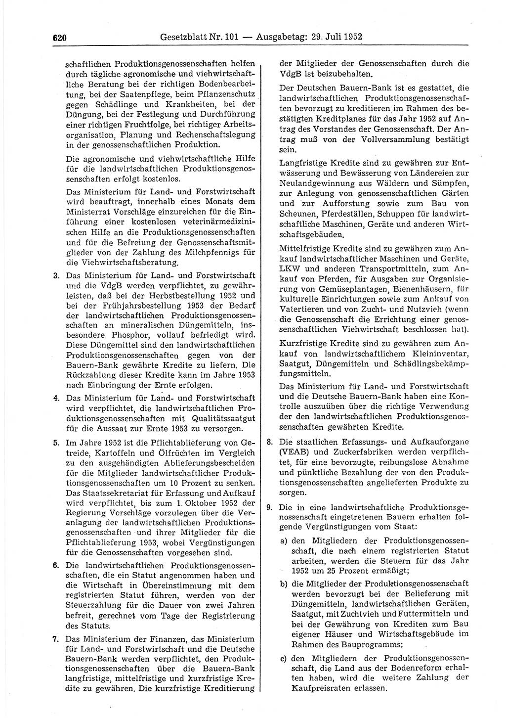 Gesetzblatt (GBl.) der Deutschen Demokratischen Republik (DDR) 1952, Seite 620 (GBl. DDR 1952, S. 620)