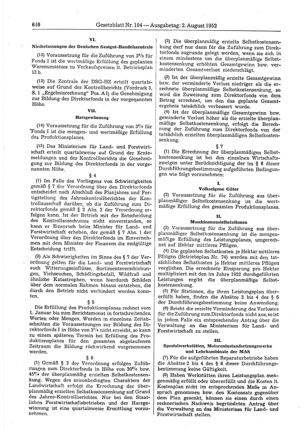 Gesetzblatt (GBl.) der Deutschen Demokratischen Republik (DDR) 1952, Seite 640 (GBl. DDR 1952, S. 640)