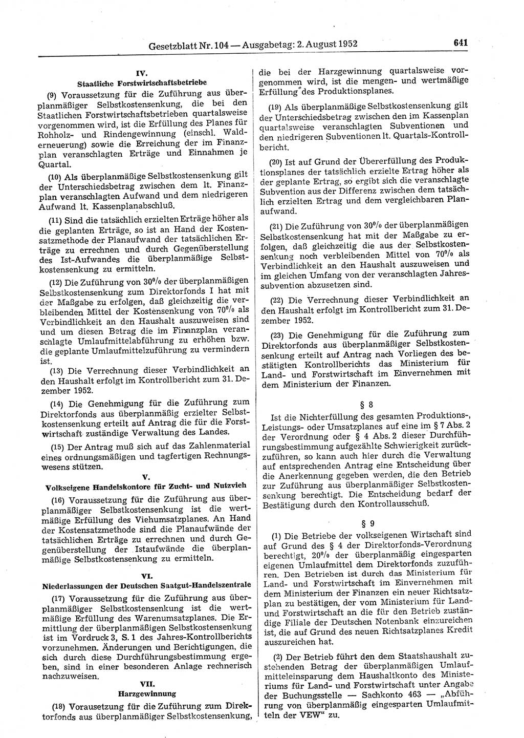 Gesetzblatt (GBl.) der Deutschen Demokratischen Republik (DDR) 1952, Seite 641 (GBl. DDR 1952, S. 641)