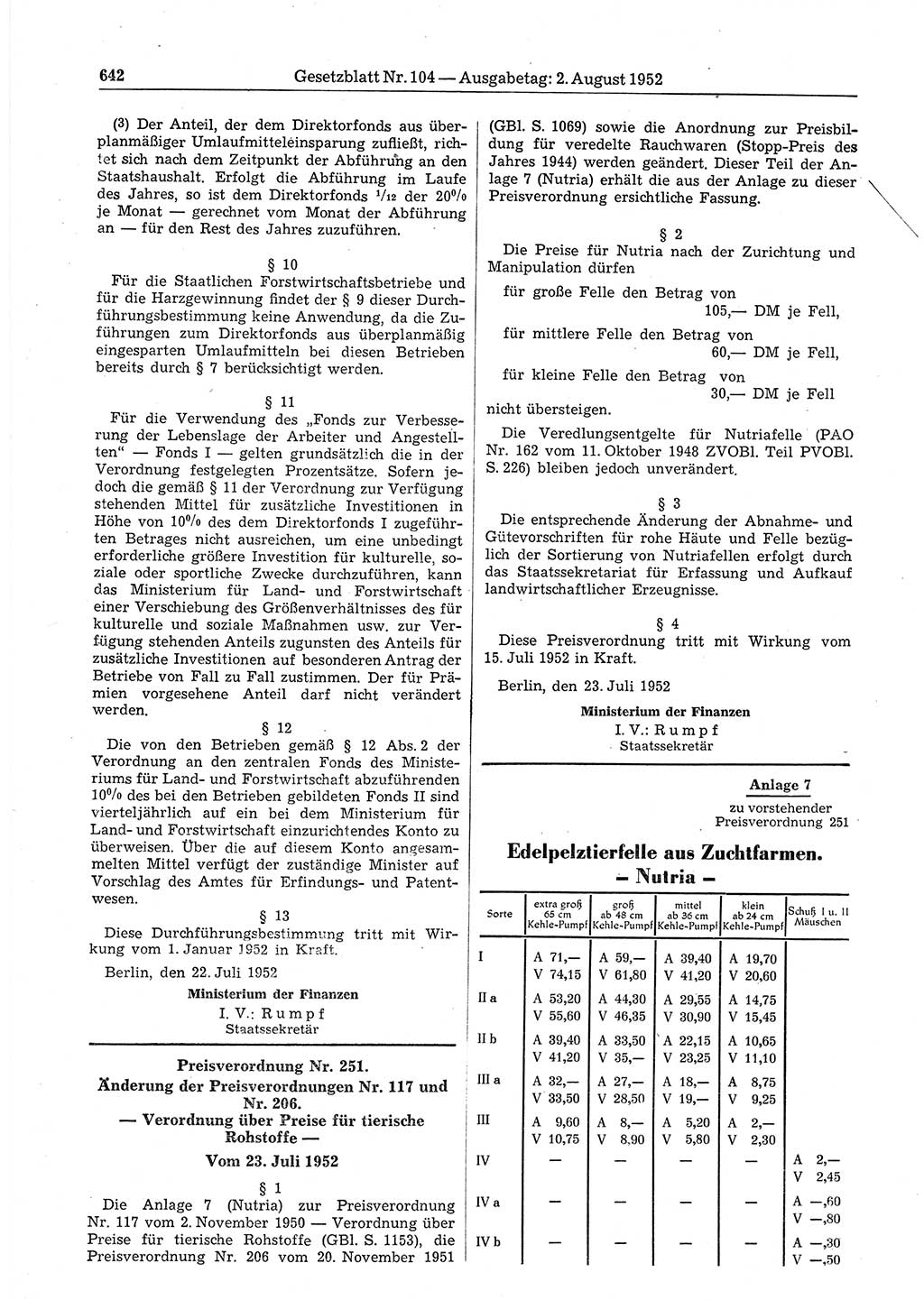 Gesetzblatt (GBl.) der Deutschen Demokratischen Republik (DDR) 1952, Seite 642 (GBl. DDR 1952, S. 642)