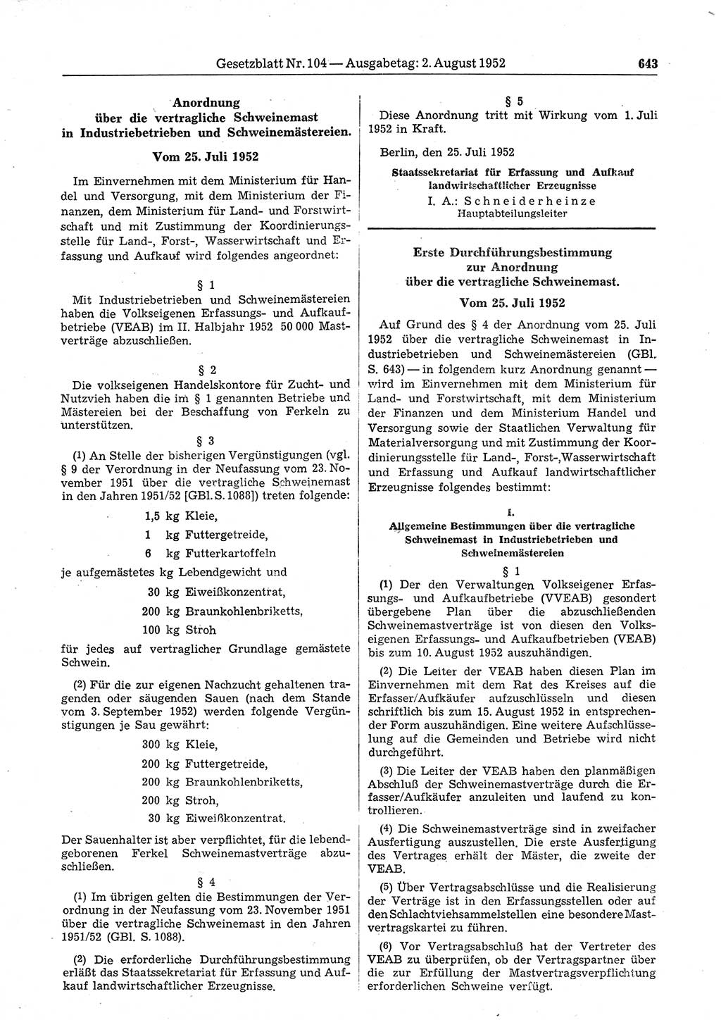 Gesetzblatt (GBl.) der Deutschen Demokratischen Republik (DDR) 1952, Seite 643 (GBl. DDR 1952, S. 643)