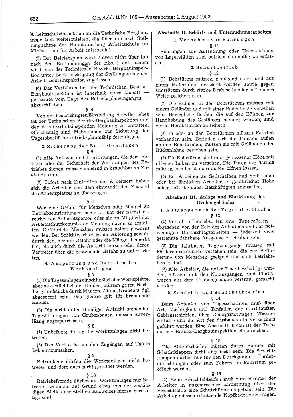 Gesetzblatt (GBl.) der Deutschen Demokratischen Republik (DDR) 1952, Seite 652 (GBl. DDR 1952, S. 652)