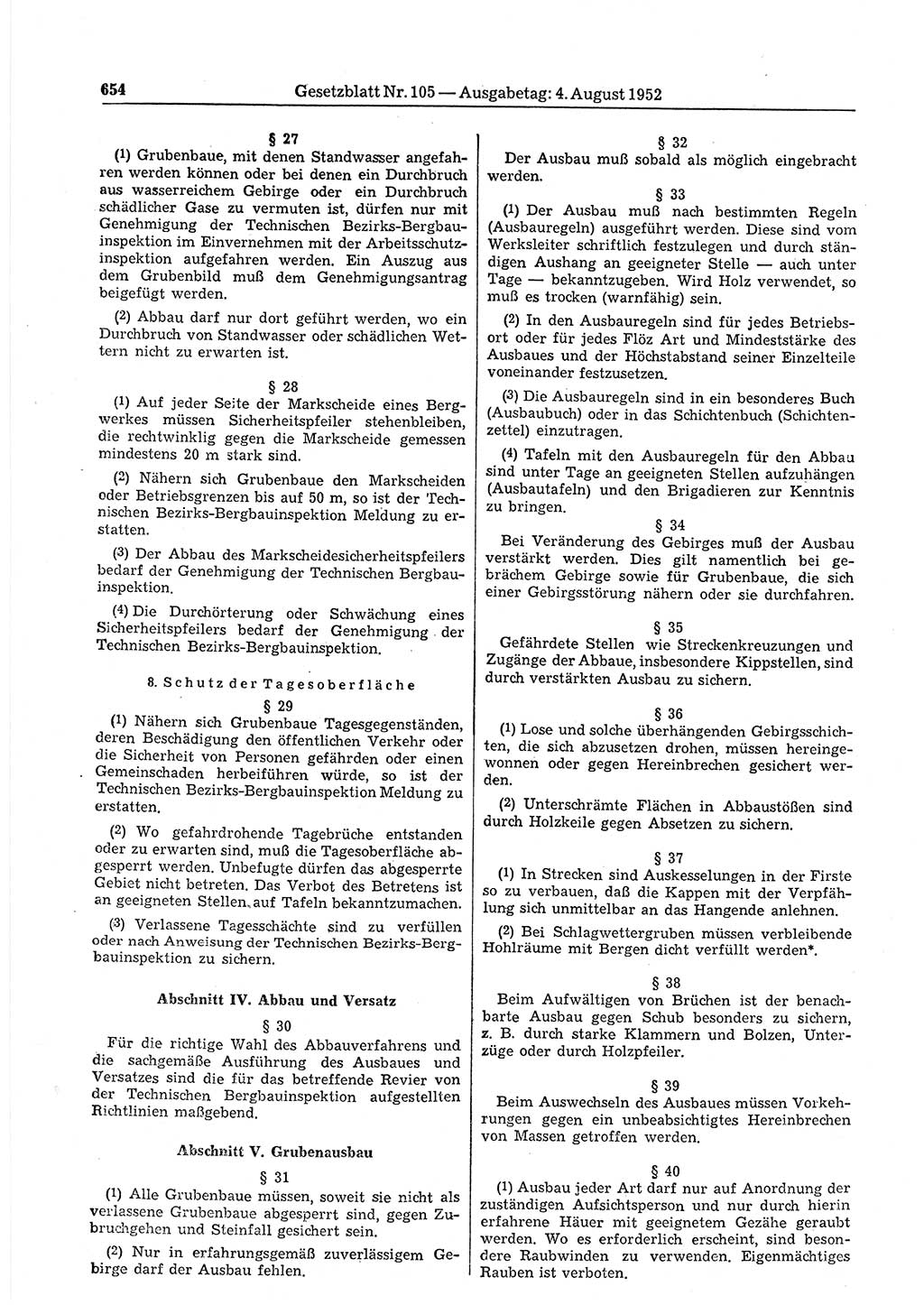 Gesetzblatt (GBl.) der Deutschen Demokratischen Republik (DDR) 1952, Seite 654 (GBl. DDR 1952, S. 654)