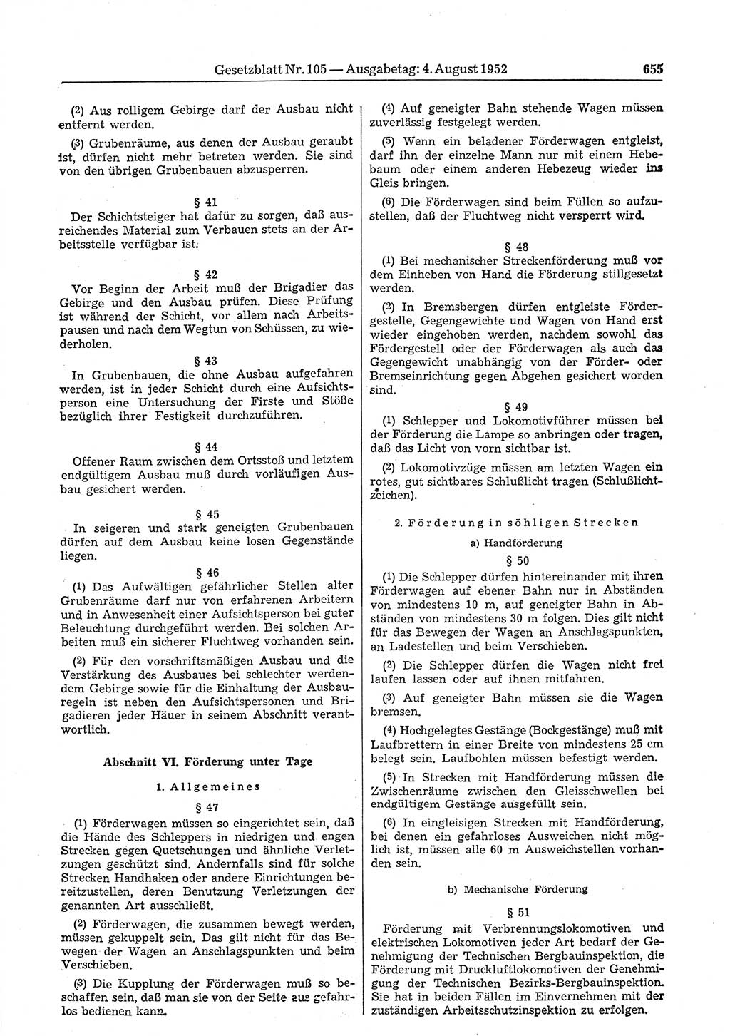 Gesetzblatt (GBl.) der Deutschen Demokratischen Republik (DDR) 1952, Seite 655 (GBl. DDR 1952, S. 655)