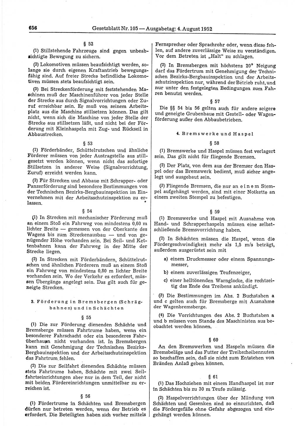 Gesetzblatt (GBl.) der Deutschen Demokratischen Republik (DDR) 1952, Seite 656 (GBl. DDR 1952, S. 656)