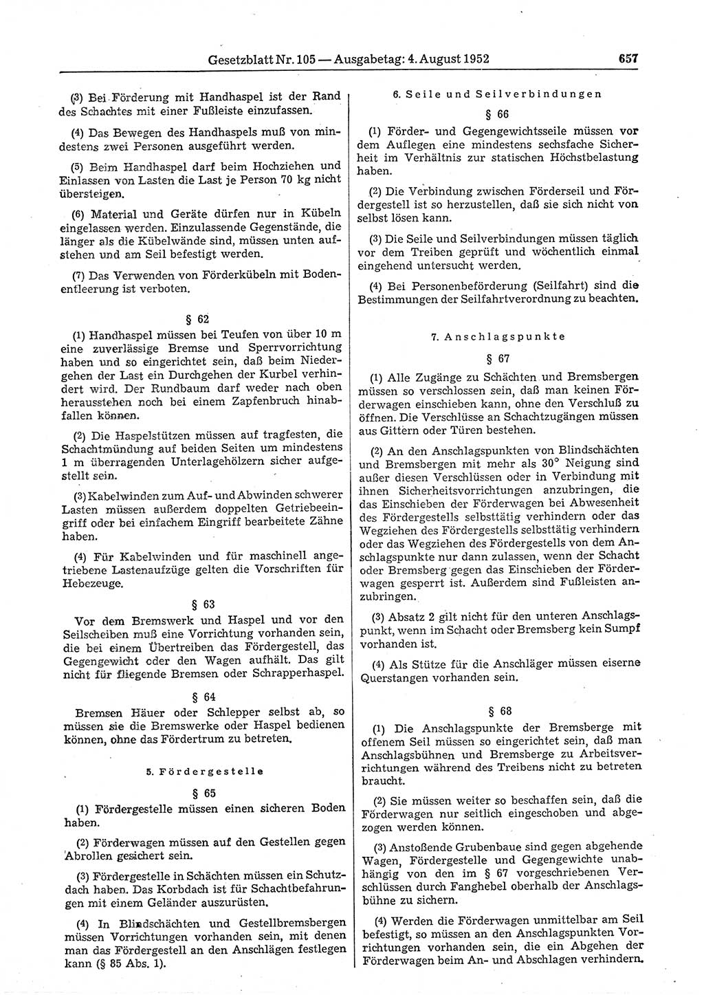 Gesetzblatt (GBl.) der Deutschen Demokratischen Republik (DDR) 1952, Seite 657 (GBl. DDR 1952, S. 657)