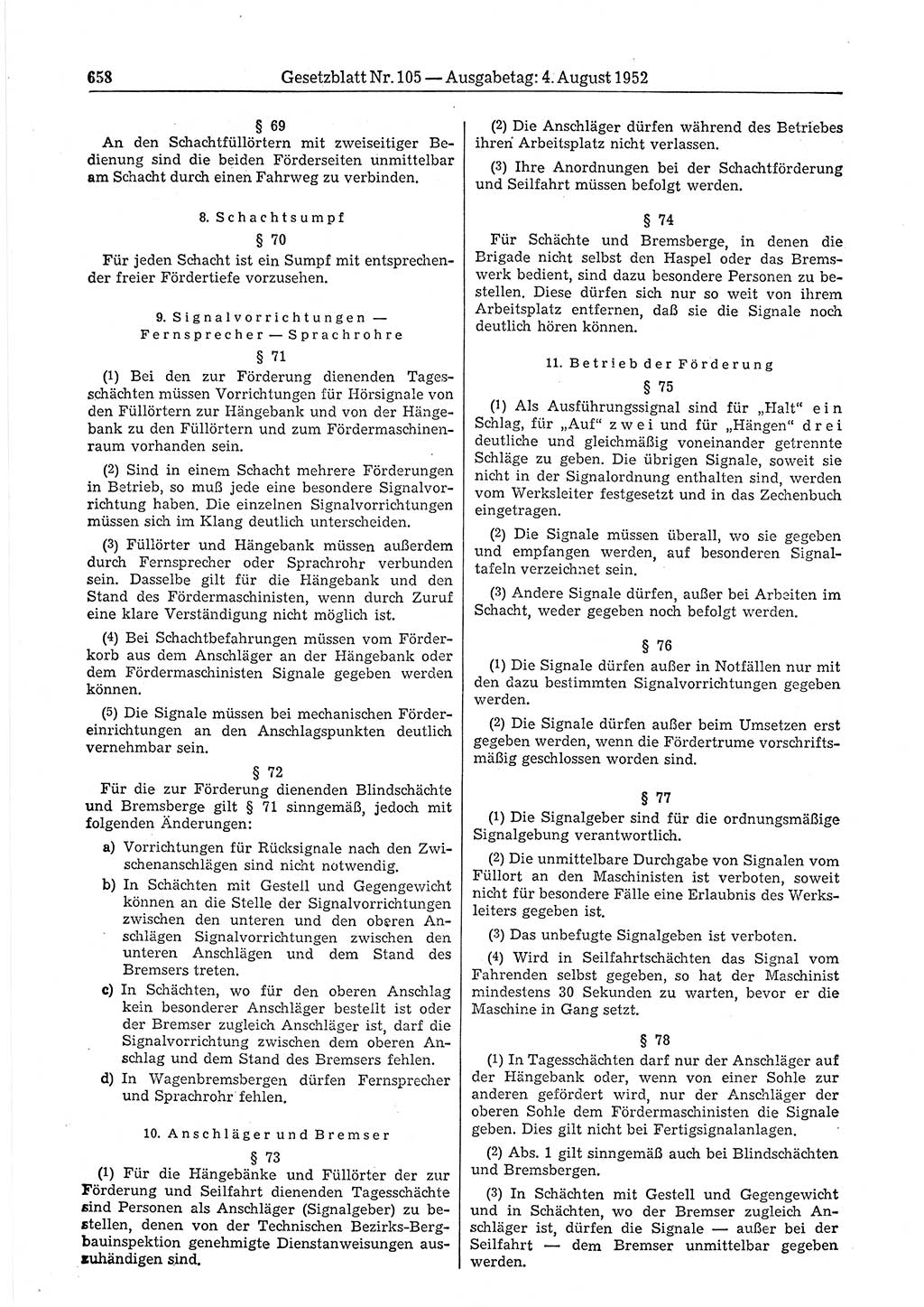 Gesetzblatt (GBl.) der Deutschen Demokratischen Republik (DDR) 1952, Seite 658 (GBl. DDR 1952, S. 658)
