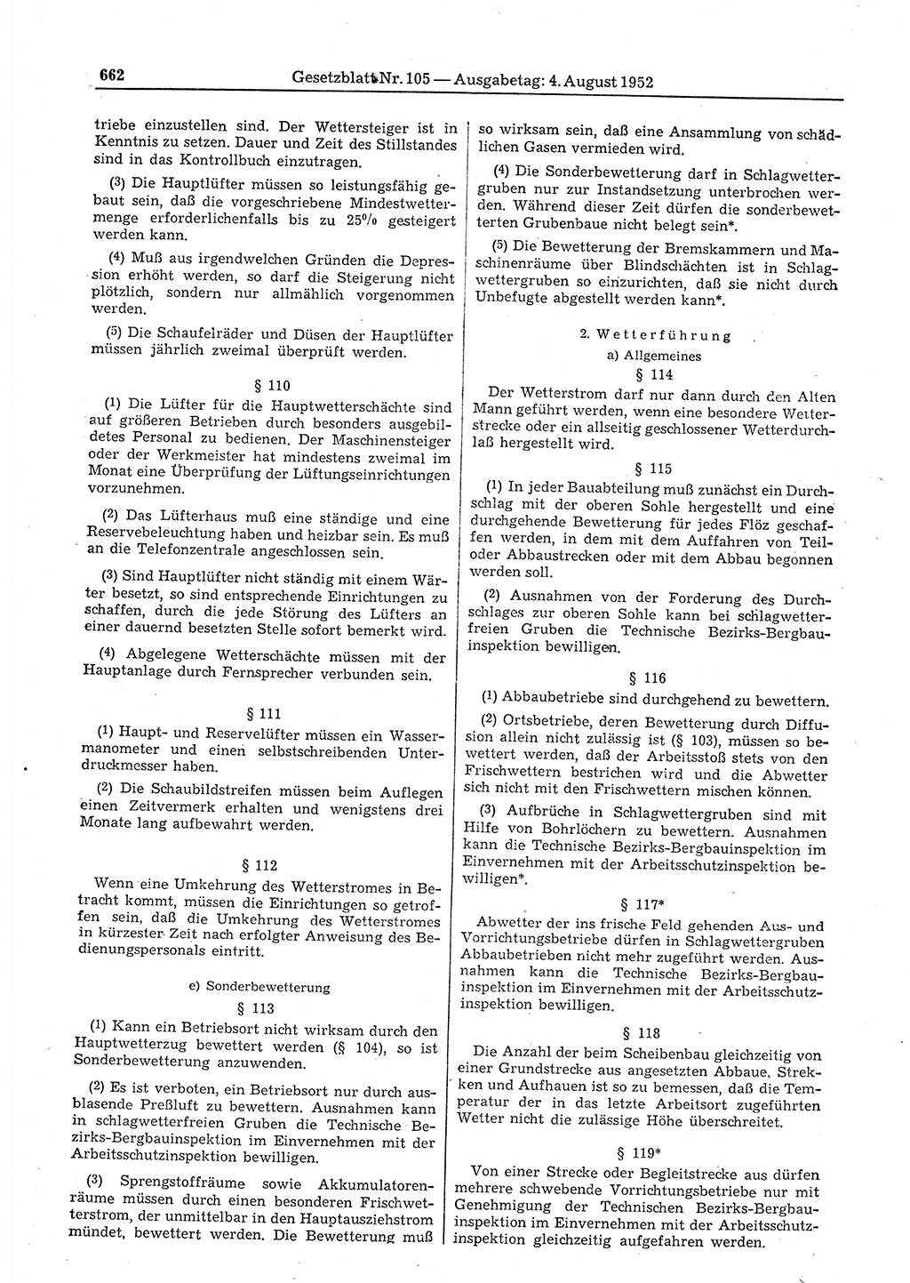 Gesetzblatt (GBl.) der Deutschen Demokratischen Republik (DDR) 1952, Seite 662 (GBl. DDR 1952, S. 662)