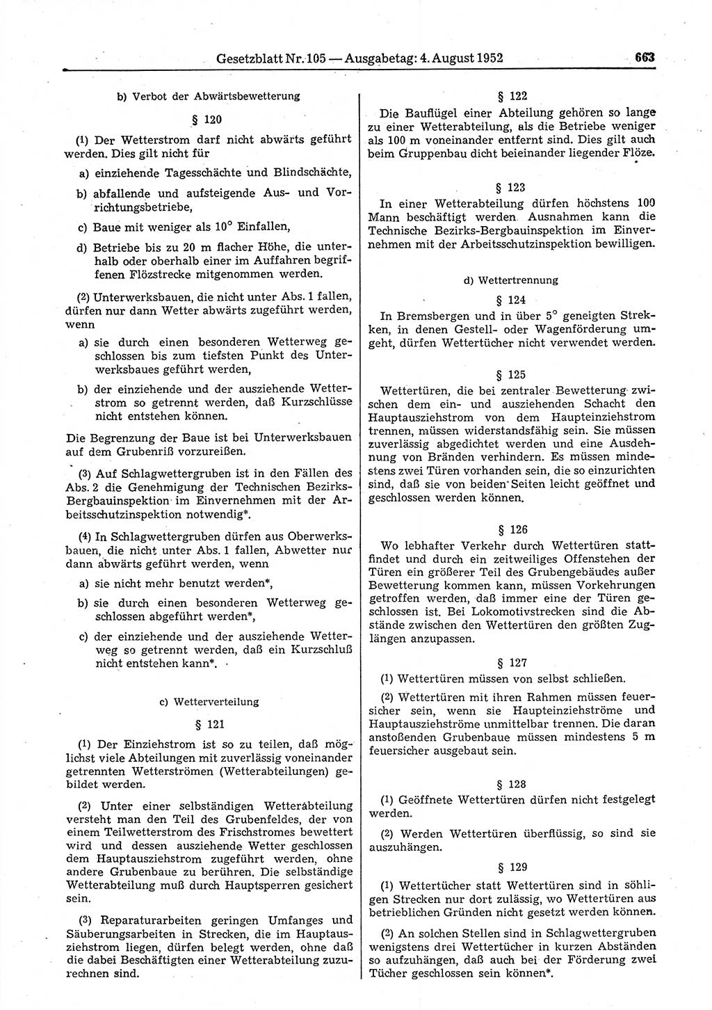 Gesetzblatt (GBl.) der Deutschen Demokratischen Republik (DDR) 1952, Seite 663 (GBl. DDR 1952, S. 663)