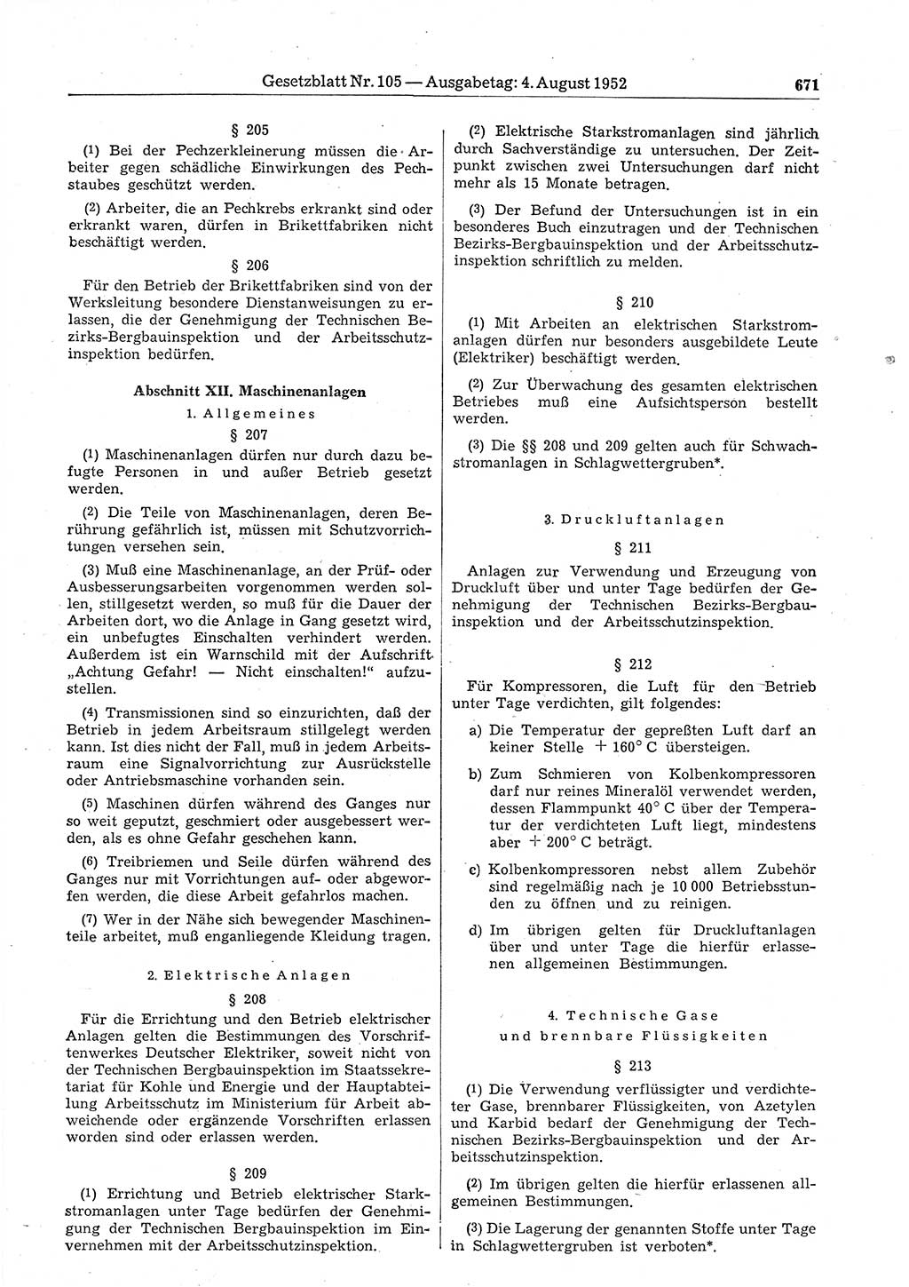 Gesetzblatt (GBl.) der Deutschen Demokratischen Republik (DDR) 1952, Seite 671 (GBl. DDR 1952, S. 671)