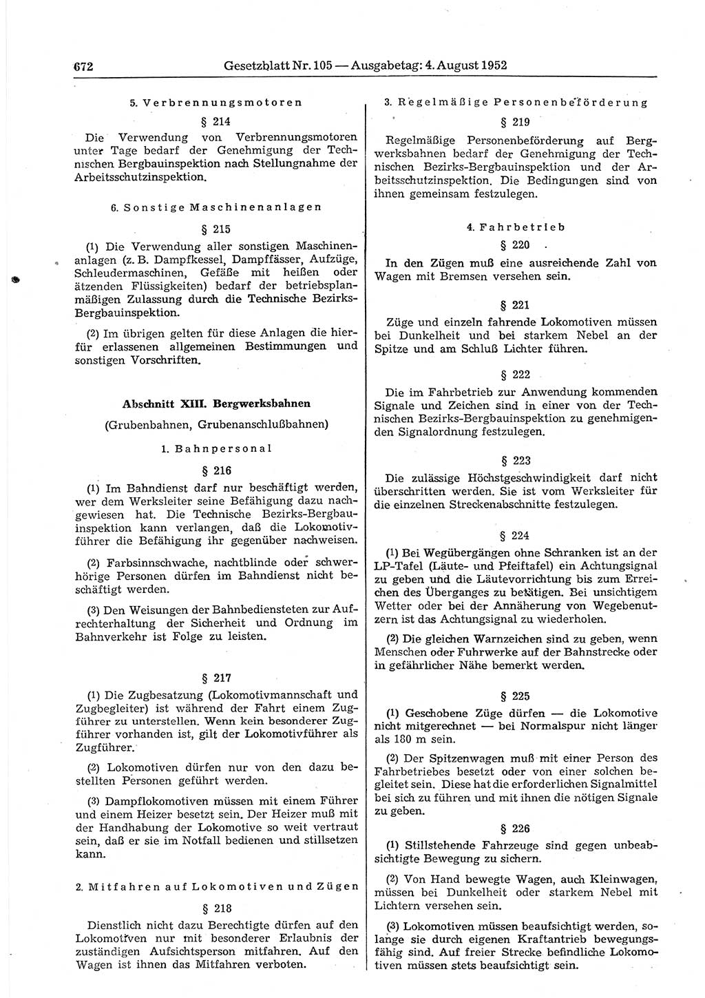 Gesetzblatt (GBl.) der Deutschen Demokratischen Republik (DDR) 1952, Seite 672 (GBl. DDR 1952, S. 672)