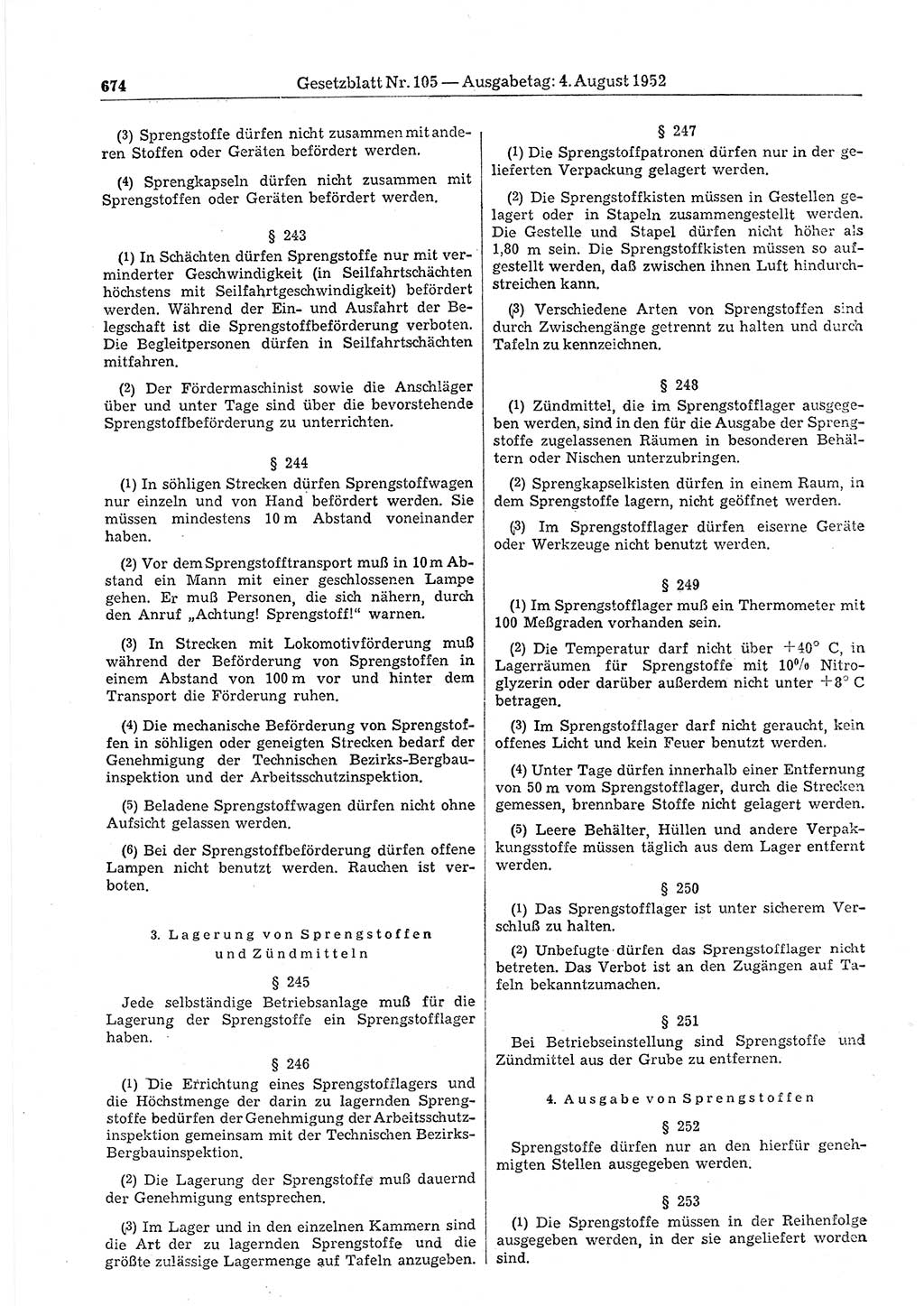 Gesetzblatt (GBl.) der Deutschen Demokratischen Republik (DDR) 1952, Seite 674 (GBl. DDR 1952, S. 674)