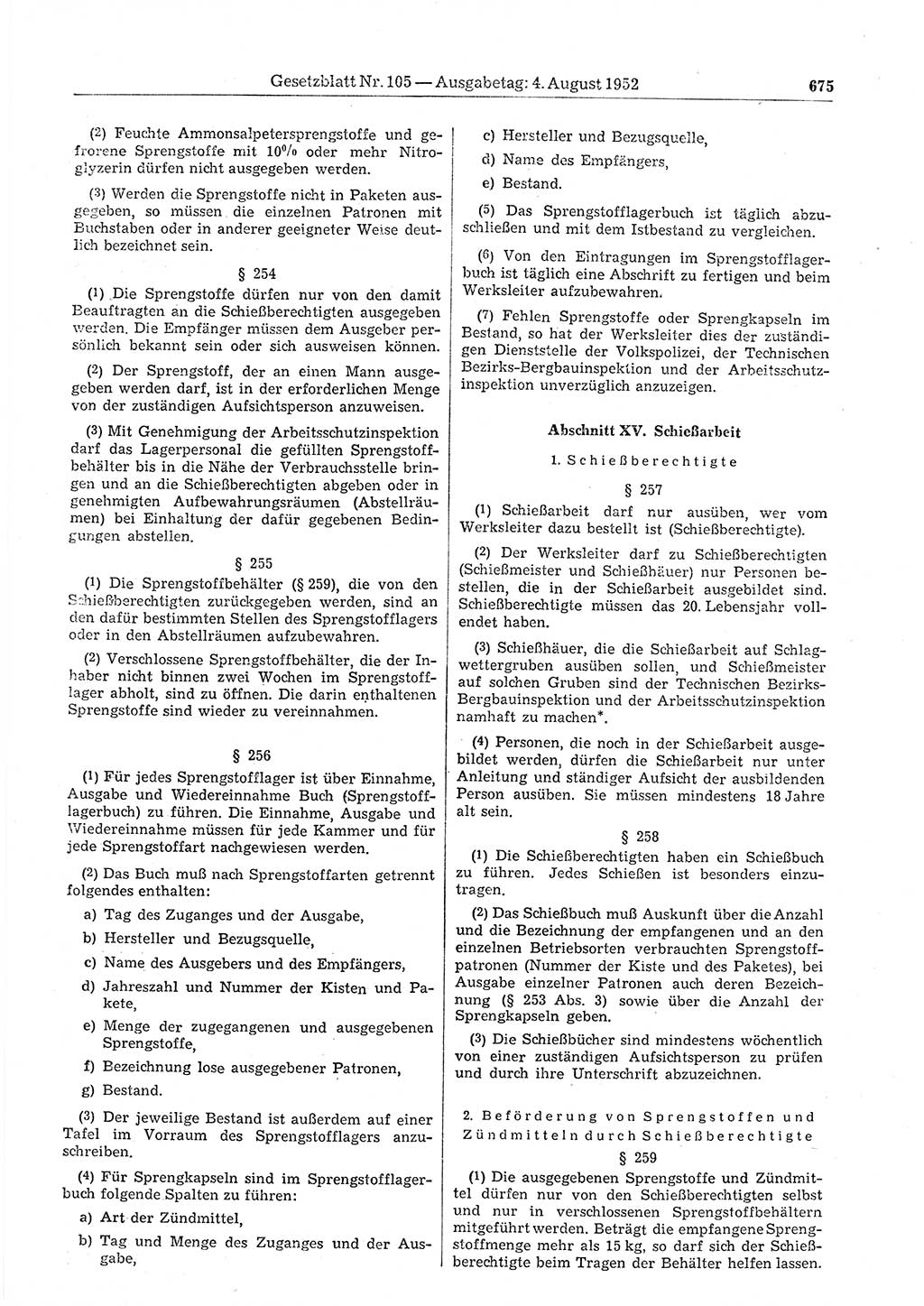 Gesetzblatt (GBl.) der Deutschen Demokratischen Republik (DDR) 1952, Seite 675 (GBl. DDR 1952, S. 675)