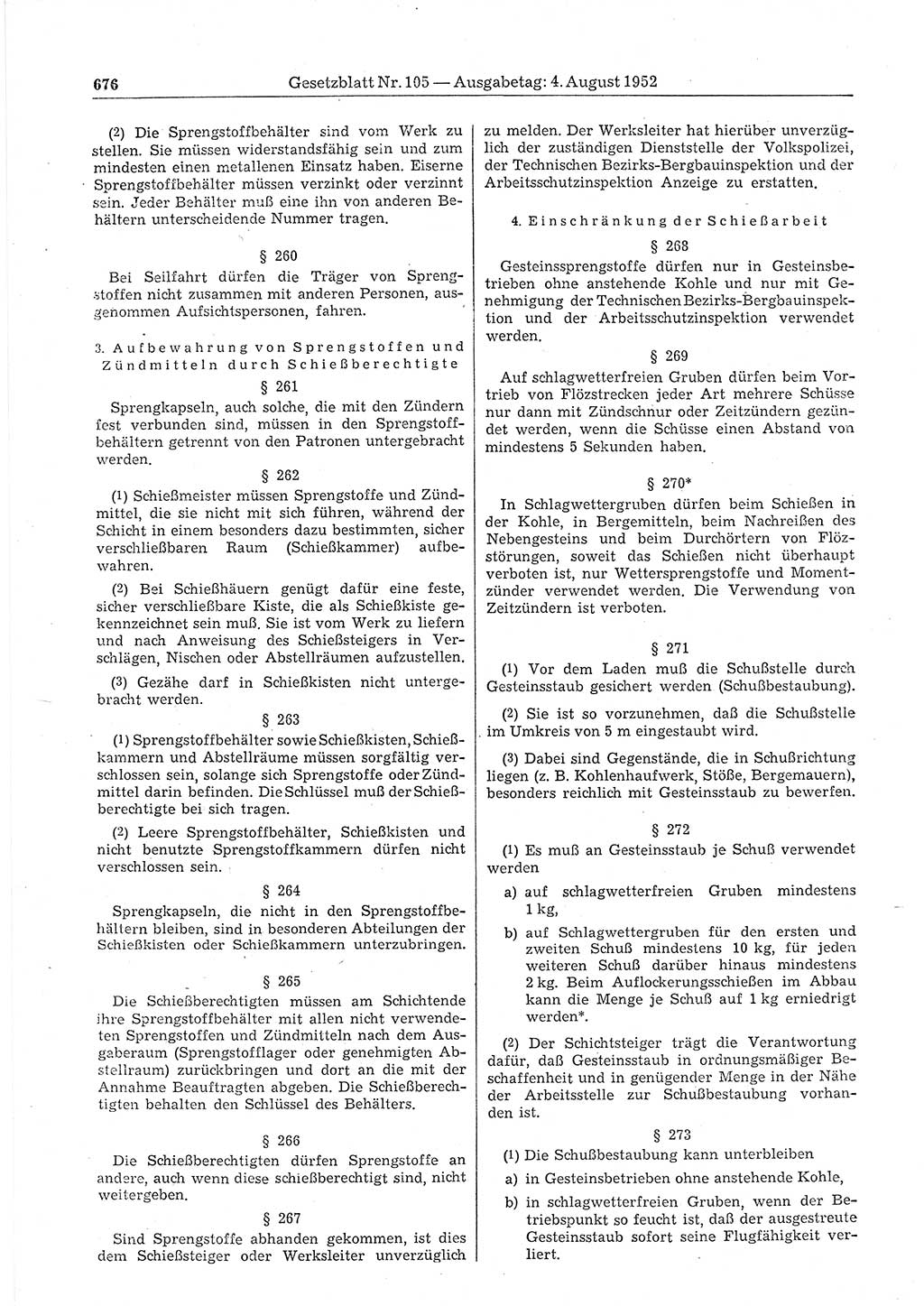 Gesetzblatt (GBl.) der Deutschen Demokratischen Republik (DDR) 1952, Seite 676 (GBl. DDR 1952, S. 676)