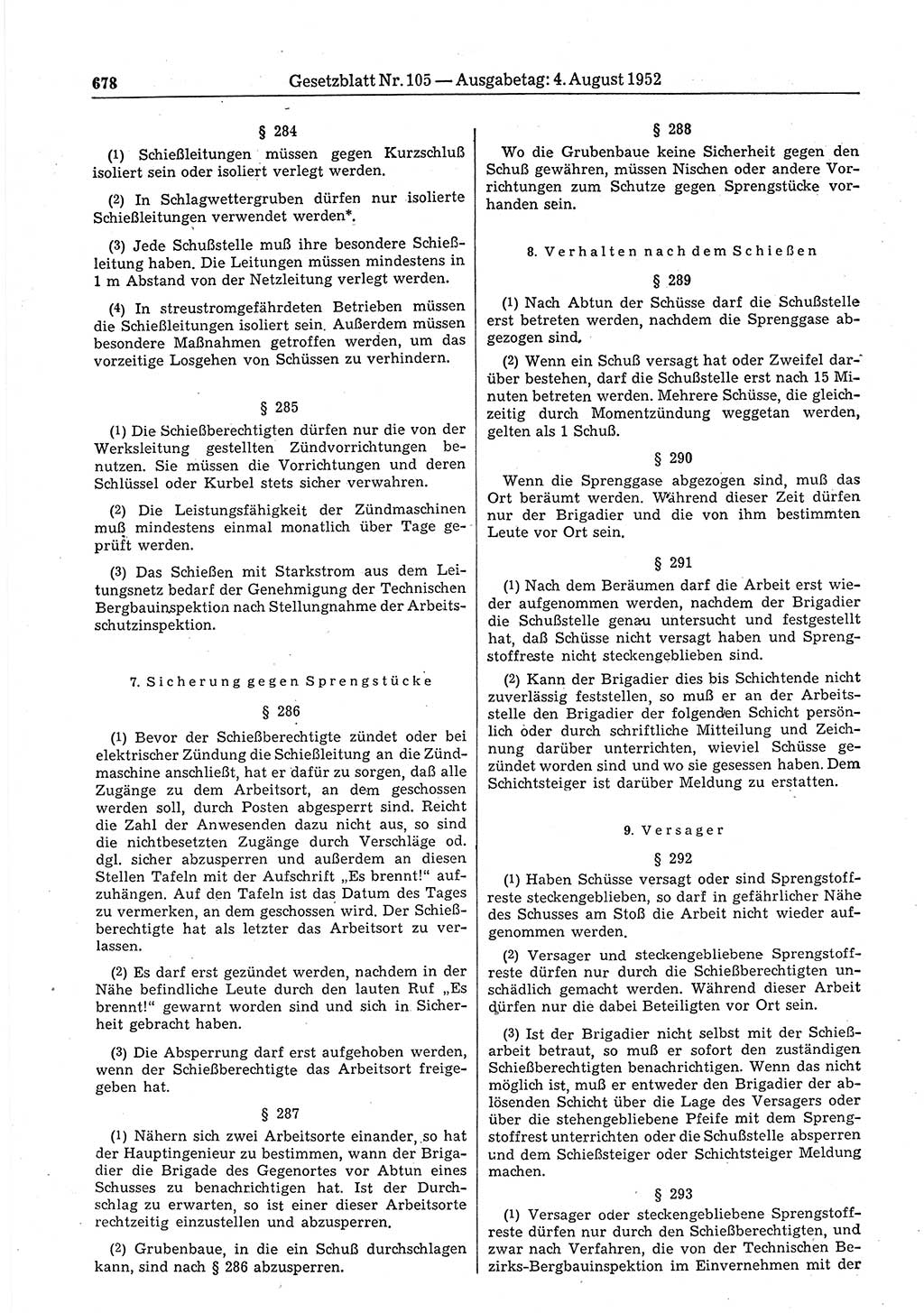 Gesetzblatt (GBl.) der Deutschen Demokratischen Republik (DDR) 1952, Seite 678 (GBl. DDR 1952, S. 678)