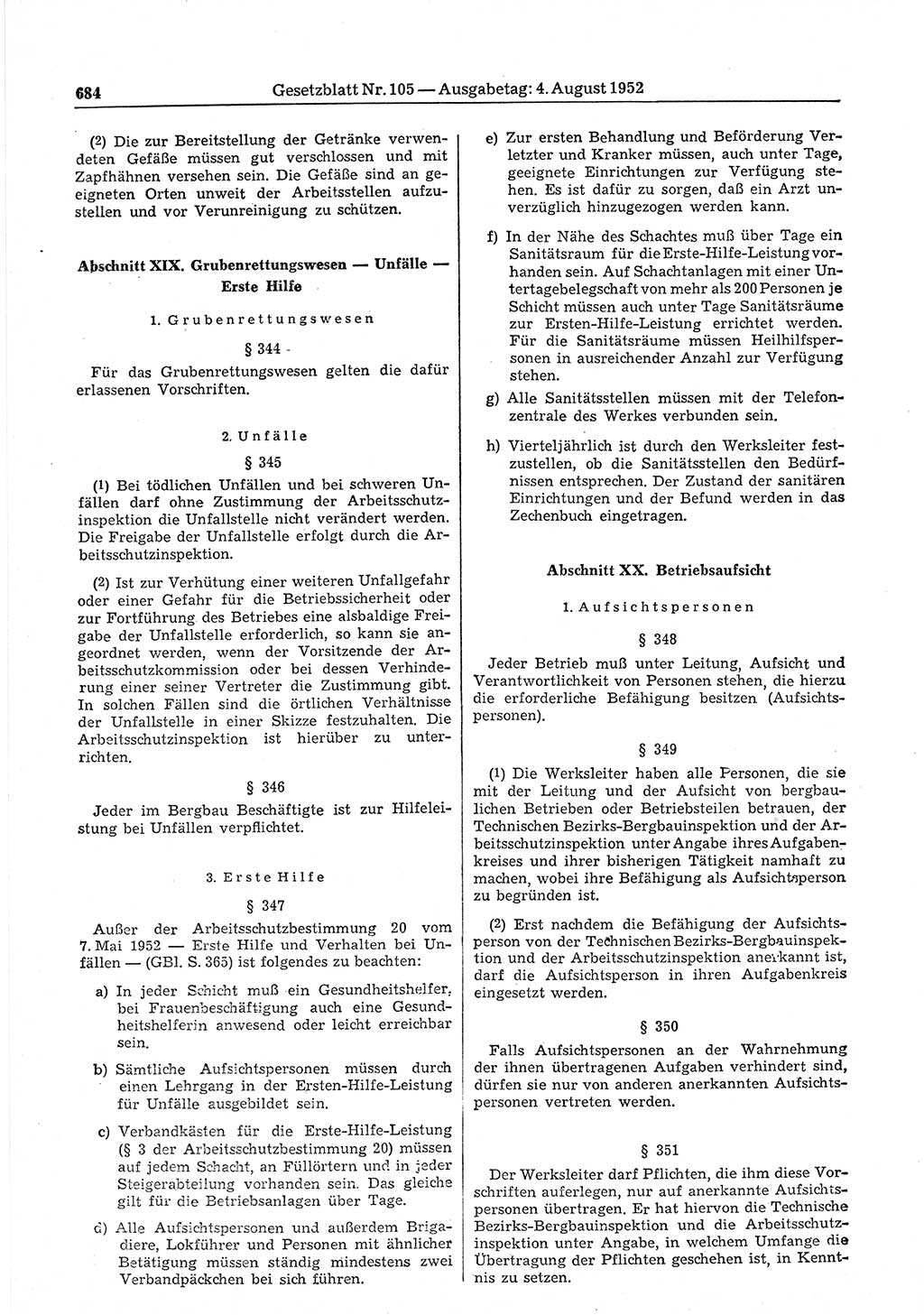 Gesetzblatt (GBl.) der Deutschen Demokratischen Republik (DDR) 1952, Seite 684 (GBl. DDR 1952, S. 684)