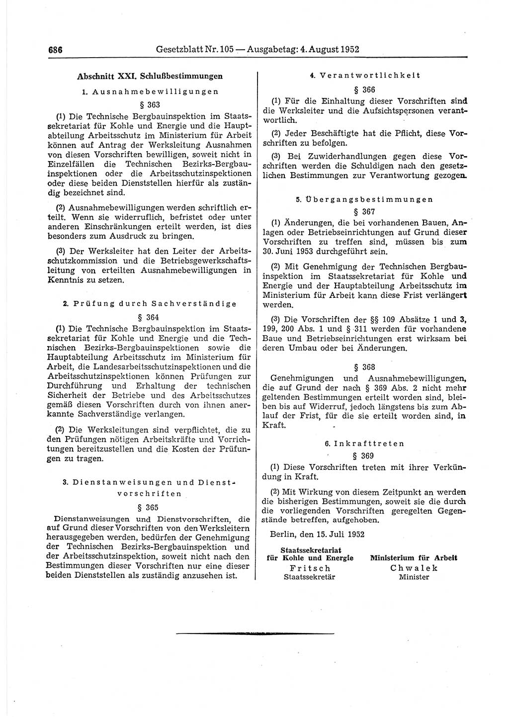 Gesetzblatt (GBl.) der Deutschen Demokratischen Republik (DDR) 1952, Seite 686 (GBl. DDR 1952, S. 686)