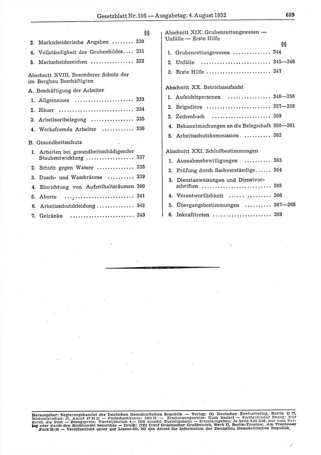 Gesetzblatt (GBl.) der Deutschen Demokratischen Republik (DDR) 1952, Seite 689 (GBl. DDR 1952, S. 689)