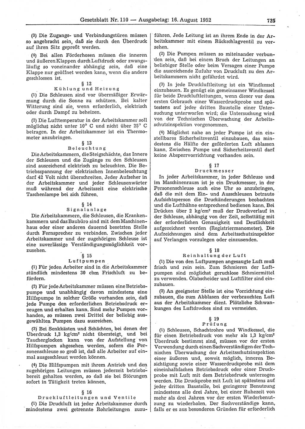 Gesetzblatt (GBl.) der Deutschen Demokratischen Republik (DDR) 1952, Seite 725 (GBl. DDR 1952, S. 725)