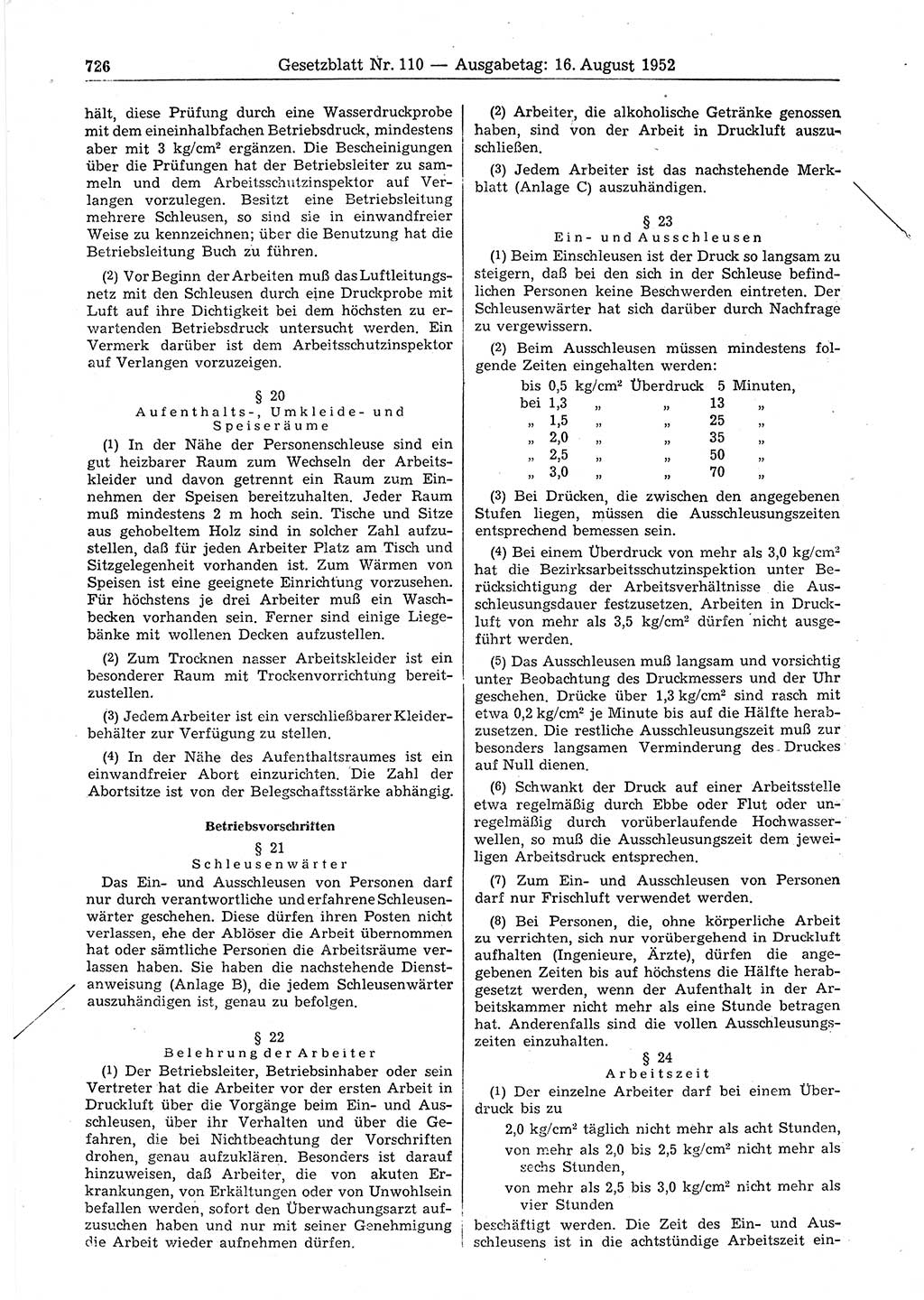 Gesetzblatt (GBl.) der Deutschen Demokratischen Republik (DDR) 1952, Seite 726 (GBl. DDR 1952, S. 726)