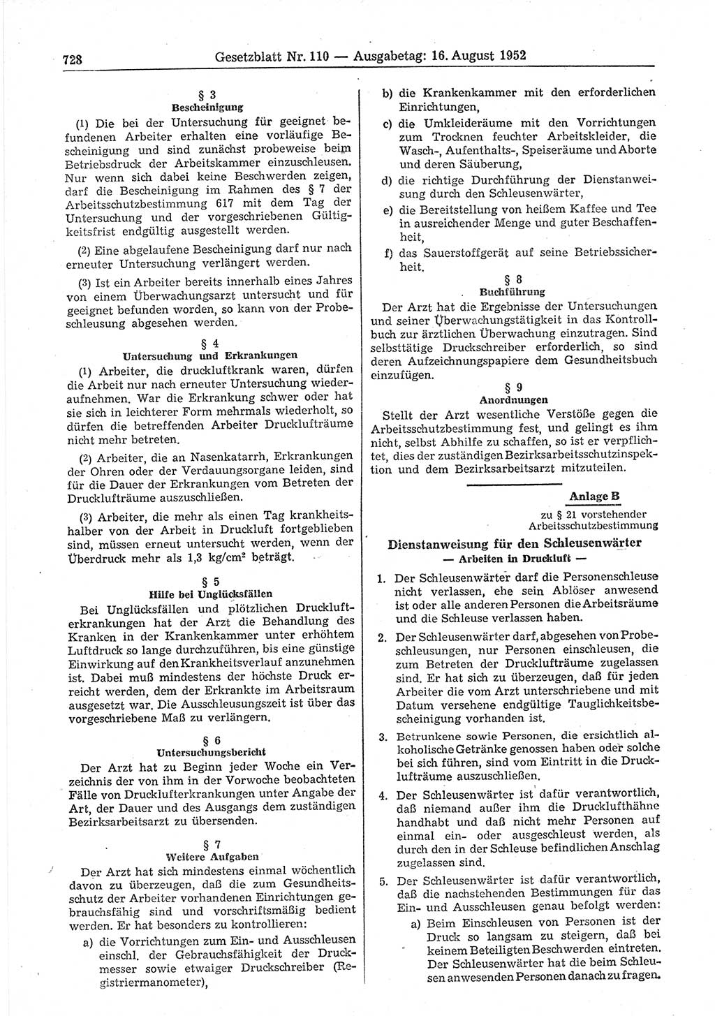 Gesetzblatt (GBl.) der Deutschen Demokratischen Republik (DDR) 1952, Seite 728 (GBl. DDR 1952, S. 728)