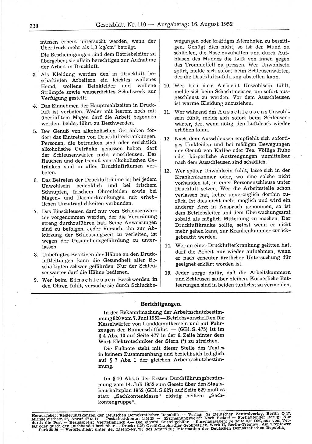 Gesetzblatt (GBl.) der Deutschen Demokratischen Republik (DDR) 1952, Seite 730 (GBl. DDR 1952, S. 730)