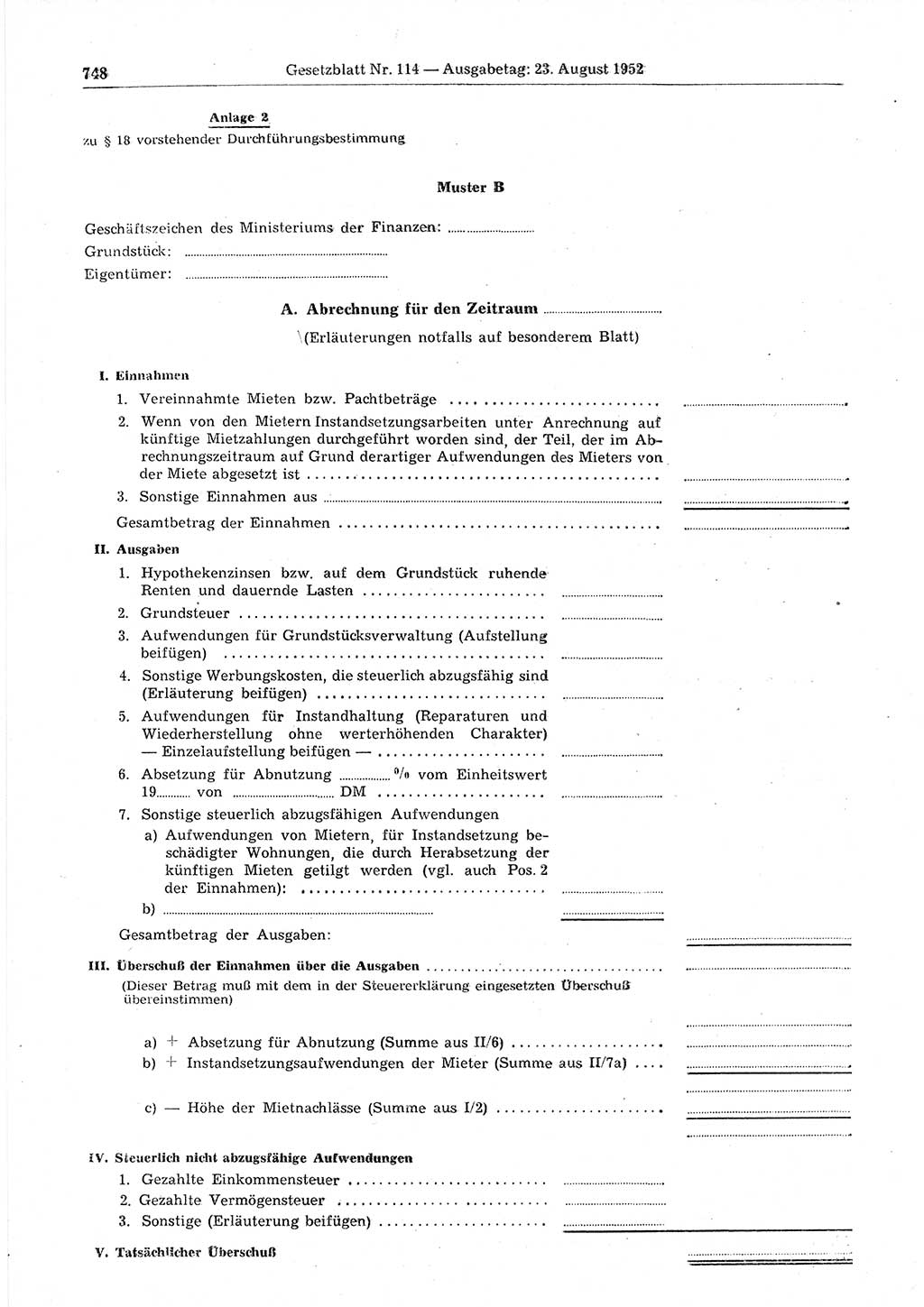 Gesetzblatt (GBl.) der Deutschen Demokratischen Republik (DDR) 1952, Seite 748 (GBl. DDR 1952, S. 748)