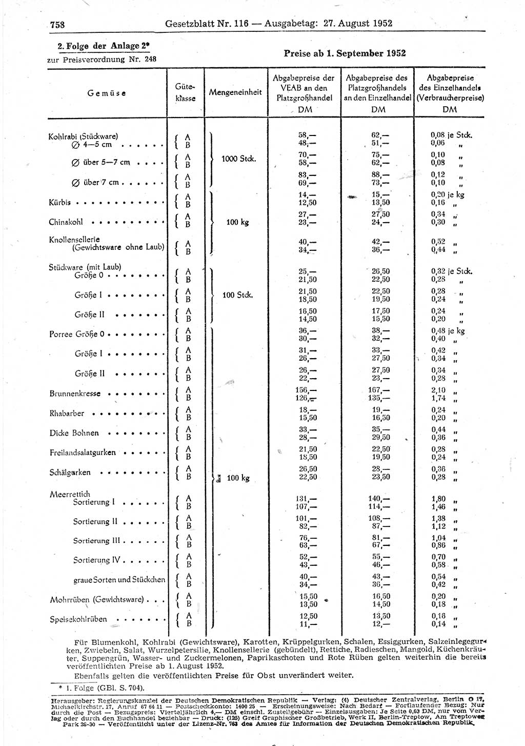 Gesetzblatt (GBl.) der Deutschen Demokratischen Republik (DDR) 1952, Seite 758 (GBl. DDR 1952, S. 758)