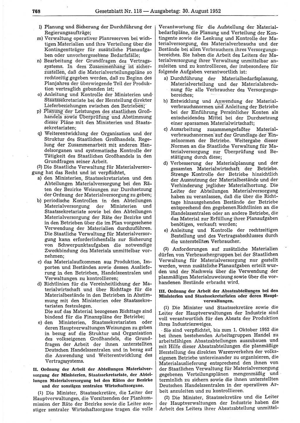 Gesetzblatt (GBl.) der Deutschen Demokratischen Republik (DDR) 1952, Seite 768 (GBl. DDR 1952, S. 768)