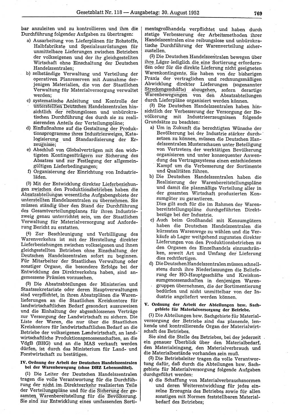 Gesetzblatt (GBl.) der Deutschen Demokratischen Republik (DDR) 1952, Seite 769 (GBl. DDR 1952, S. 769)