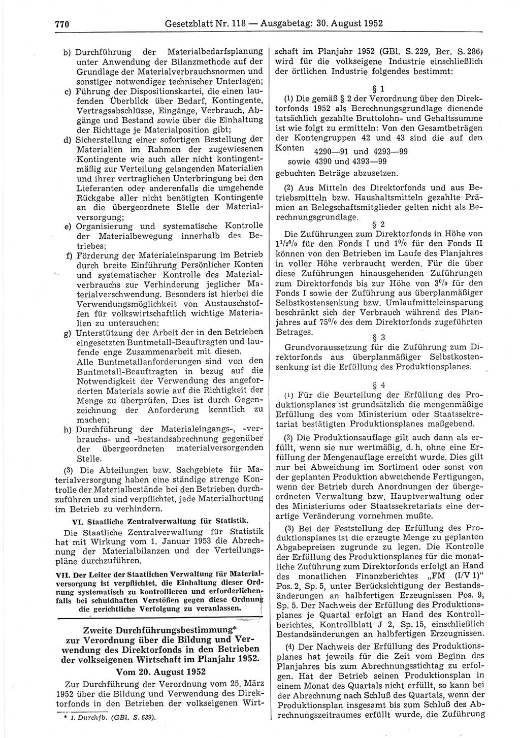 Gesetzblatt (GBl.) der Deutschen Demokratischen Republik (DDR) 1952, Seite 770 (GBl. DDR 1952, S. 770)