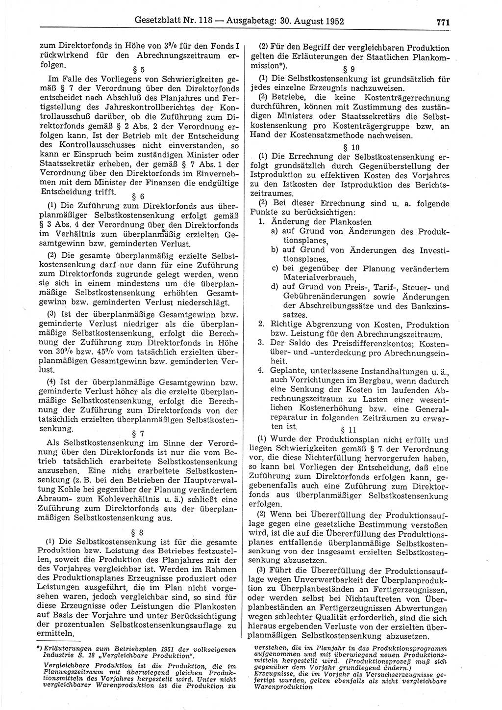 Gesetzblatt (GBl.) der Deutschen Demokratischen Republik (DDR) 1952, Seite 771 (GBl. DDR 1952, S. 771)