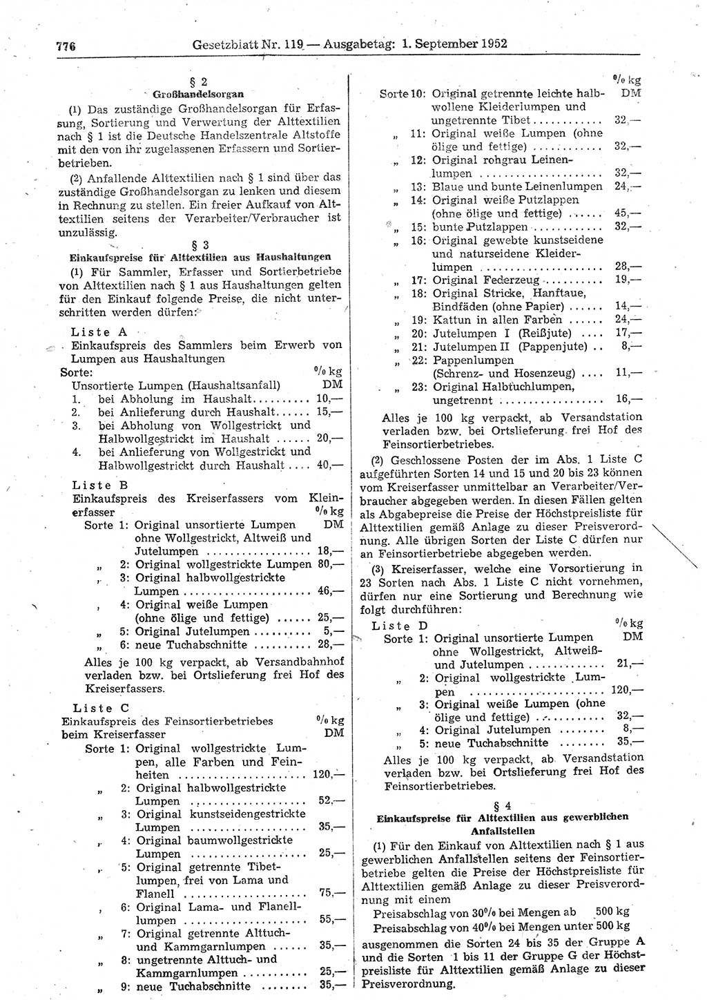 Gesetzblatt (GBl.) der Deutschen Demokratischen Republik (DDR) 1952, Seite 776 (GBl. DDR 1952, S. 776)