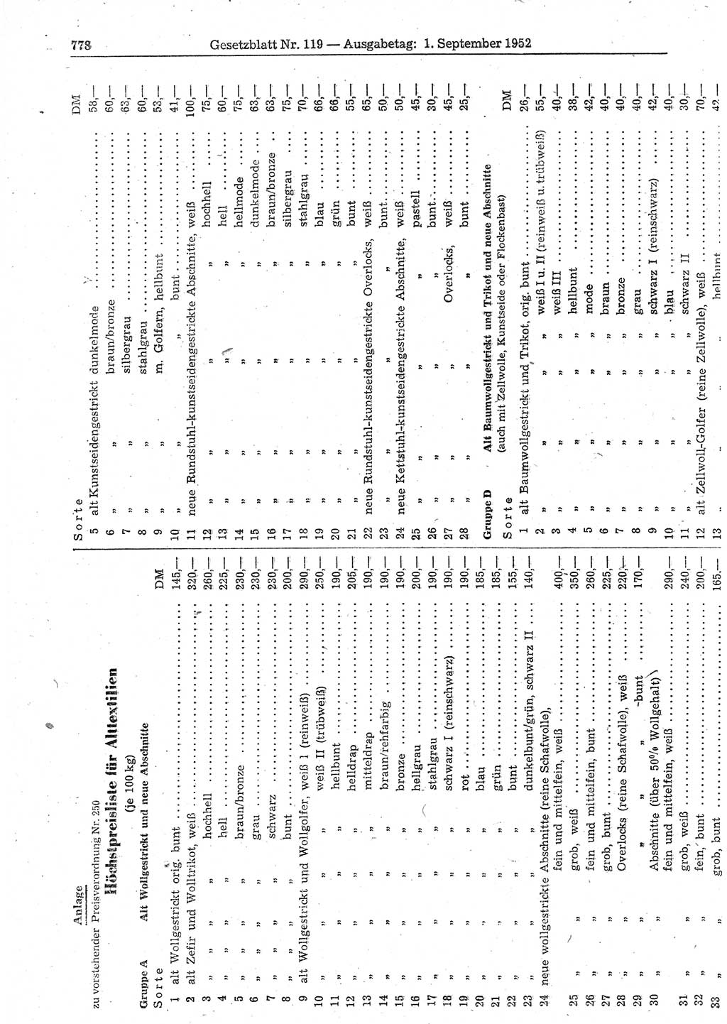 Gesetzblatt (GBl.) der Deutschen Demokratischen Republik (DDR) 1952, Seite 778 (GBl. DDR 1952, S. 778)