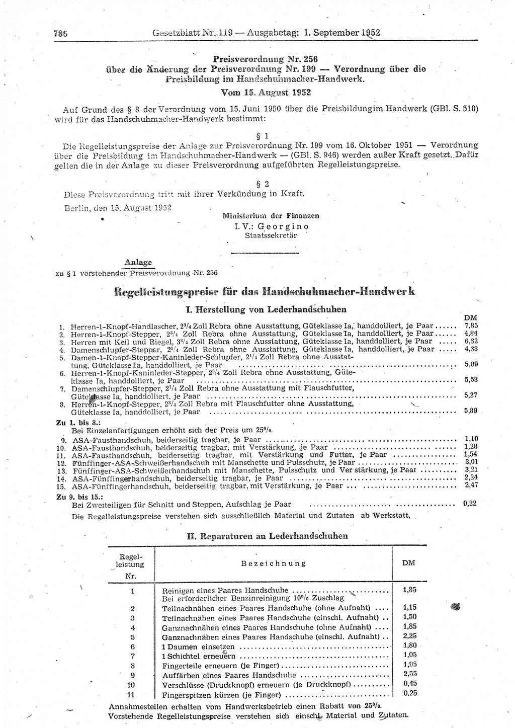 Gesetzblatt (GBl.) der Deutschen Demokratischen Republik (DDR) 1952, Seite 786 (GBl. DDR 1952, S. 786)