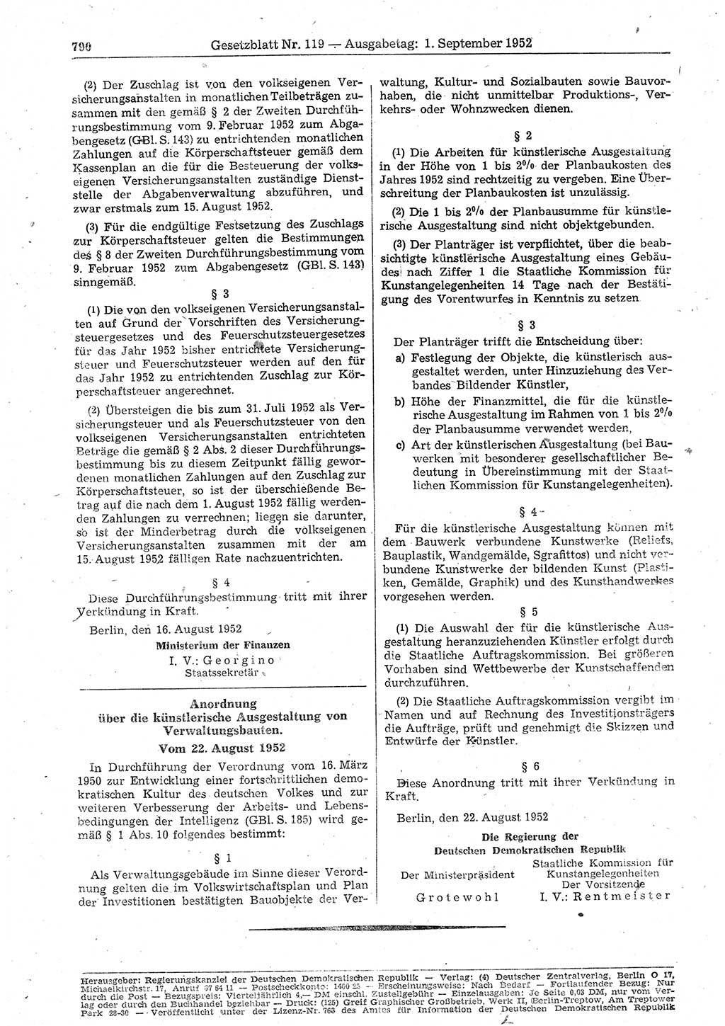 Gesetzblatt (GBl.) der Deutschen Demokratischen Republik (DDR) 1952, Seite 790 (GBl. DDR 1952, S. 790)